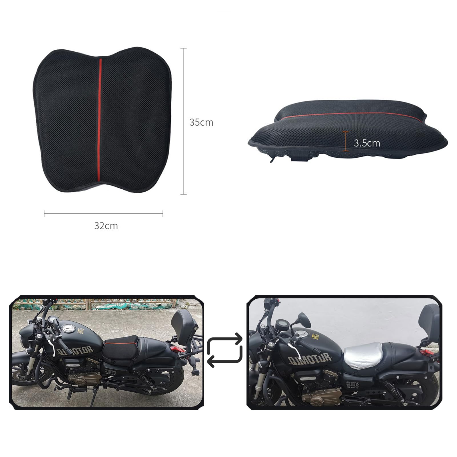 Motorrad Sitzkissen 3D Wabenstruktur mit Sitzkissen Sonnenschirm Abdeckung atmungsaktiv Motorrad Gel Sitzkissen für Lange Fahrten wasserdicht und Sonnenschutzmittel