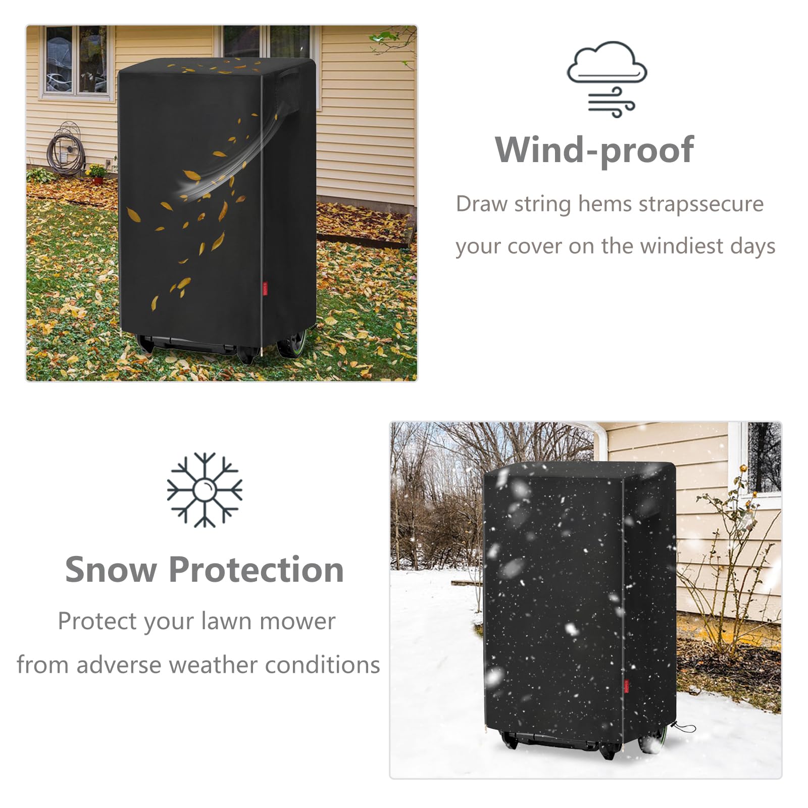 Funda impermeable para cortacésped, ajuste universal para cortadoras de césped inalámbricas plegables de 20 a 21 pulgadas, protector de almacenamiento duradero para exteriores (negro)