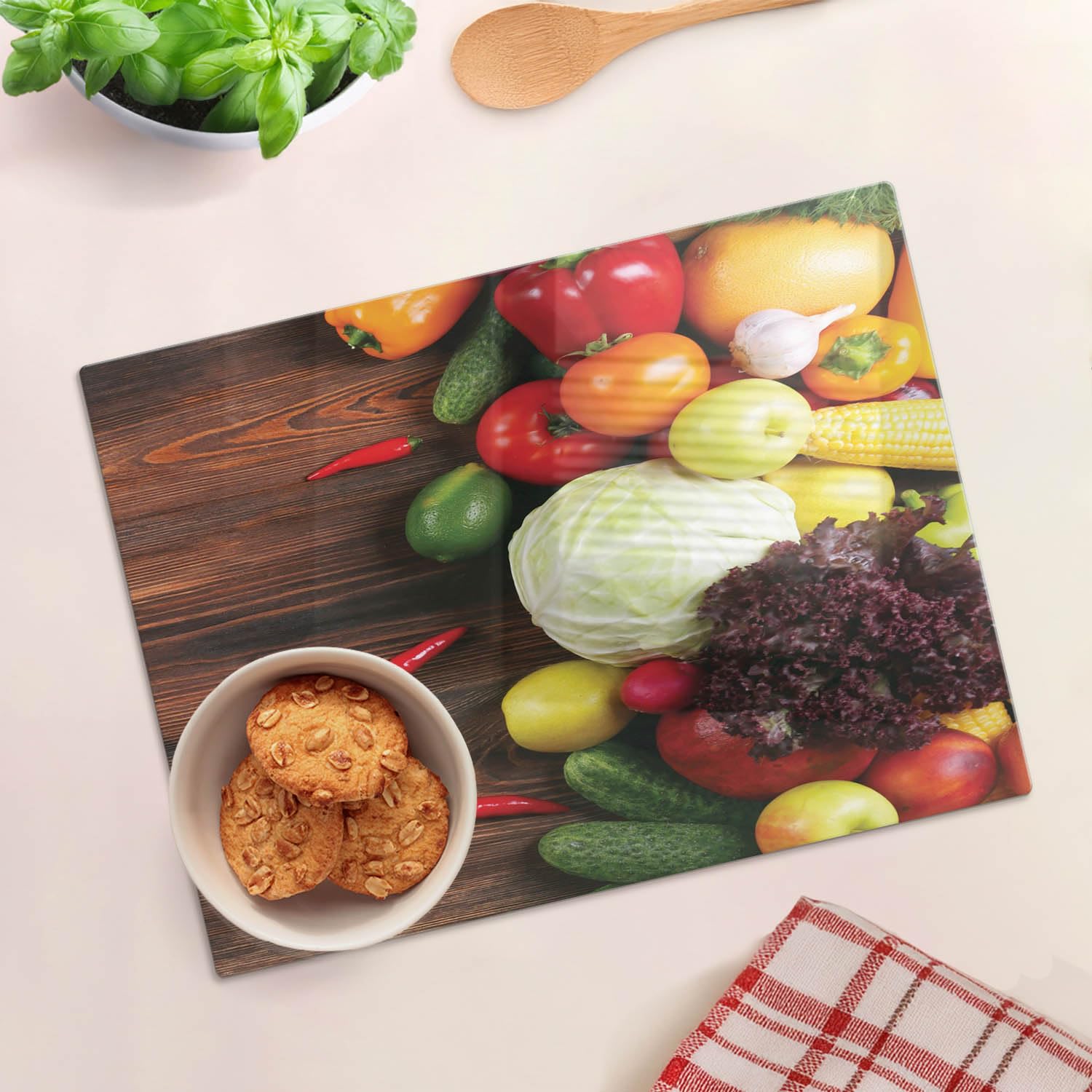 Piastra di protezione e coperchio in vetro 40x30 cm Vegetali Legno