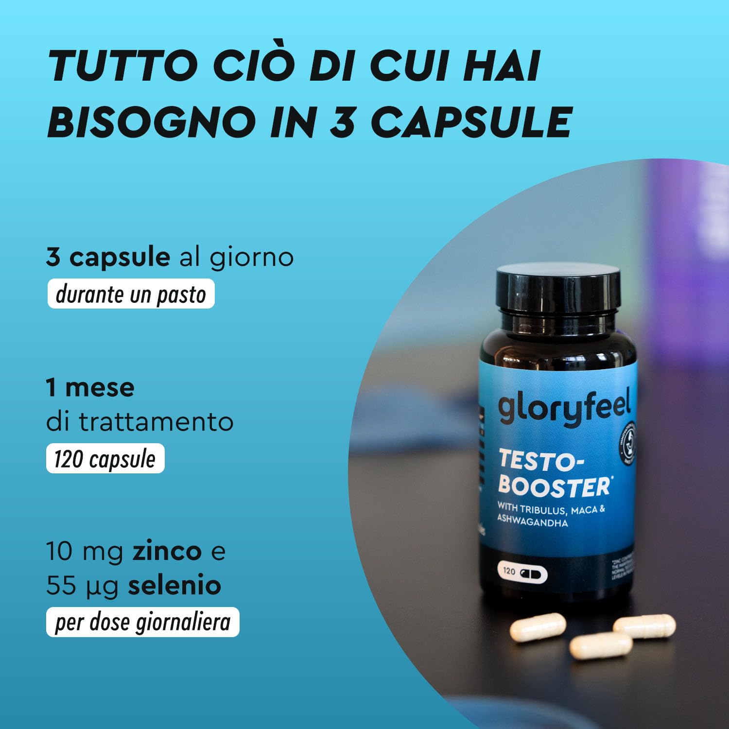 Testosterone Uomo Booster Extra, Dosaggio Ottimale, con Maca (20:1), Tribulus Terrestris (25:1), 500mg di Fieno Greco, Ginseng, Citrullina, Ashwagandha - 120 Capsule, Integratore Uomo