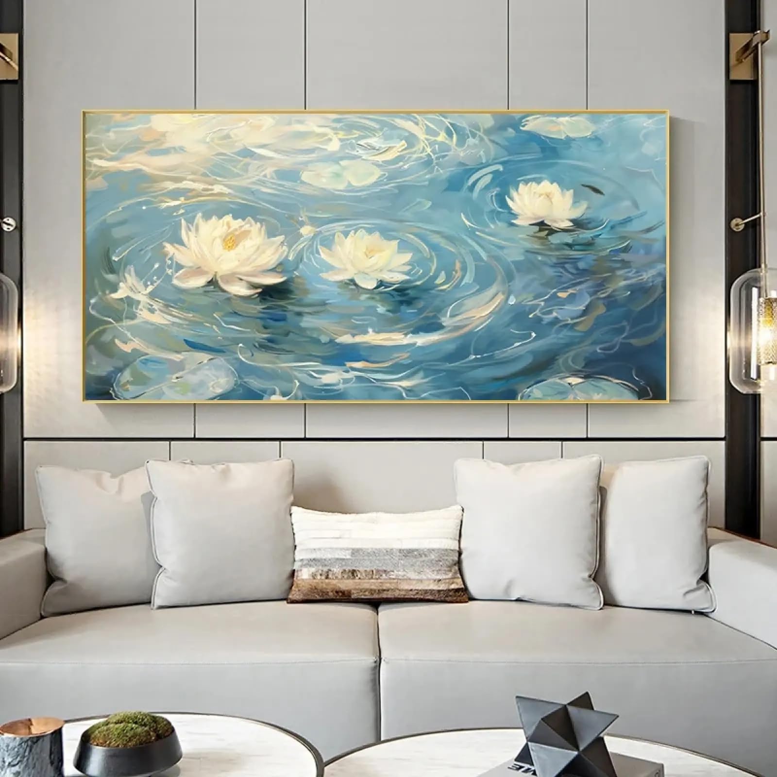 Lotus blanc dans l'eau impression toile abstraite affiche vagues 50x100 - 6