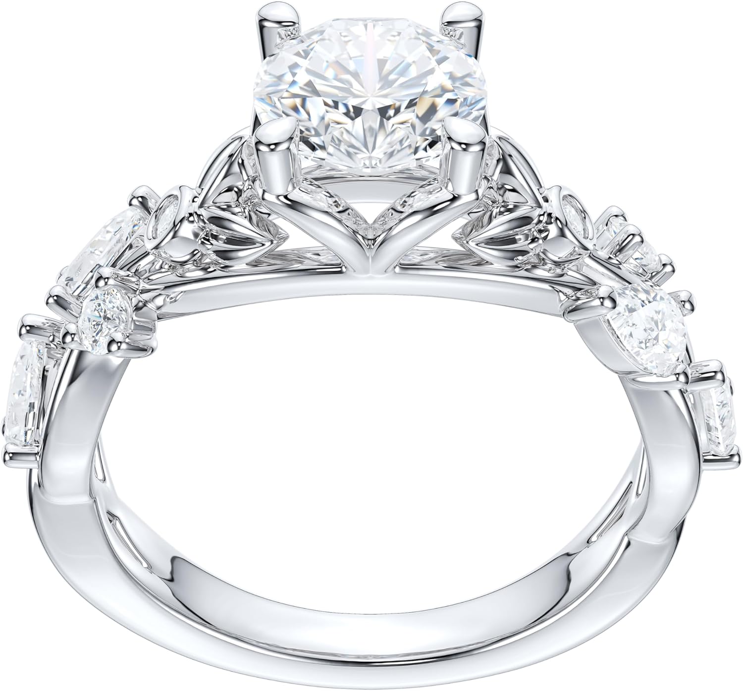 THELANDA Sterling Silver Genuine Moissanite Round Cut Engagement Ring 1.0 CT Center Nature Inspired Twisted Vine Floral Design Bridal Promise Ring for Women