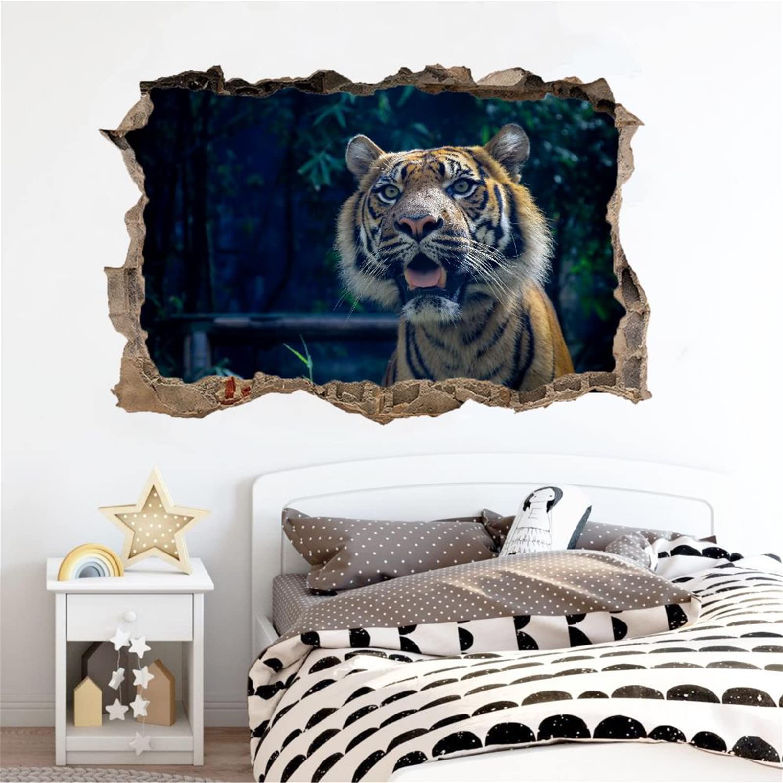 3D Wandaufkleber Tiger-Durchbruch – Selbstklebend, 90x60 Cm, Für Wohnzimmer, Bad, Schlafzimmer