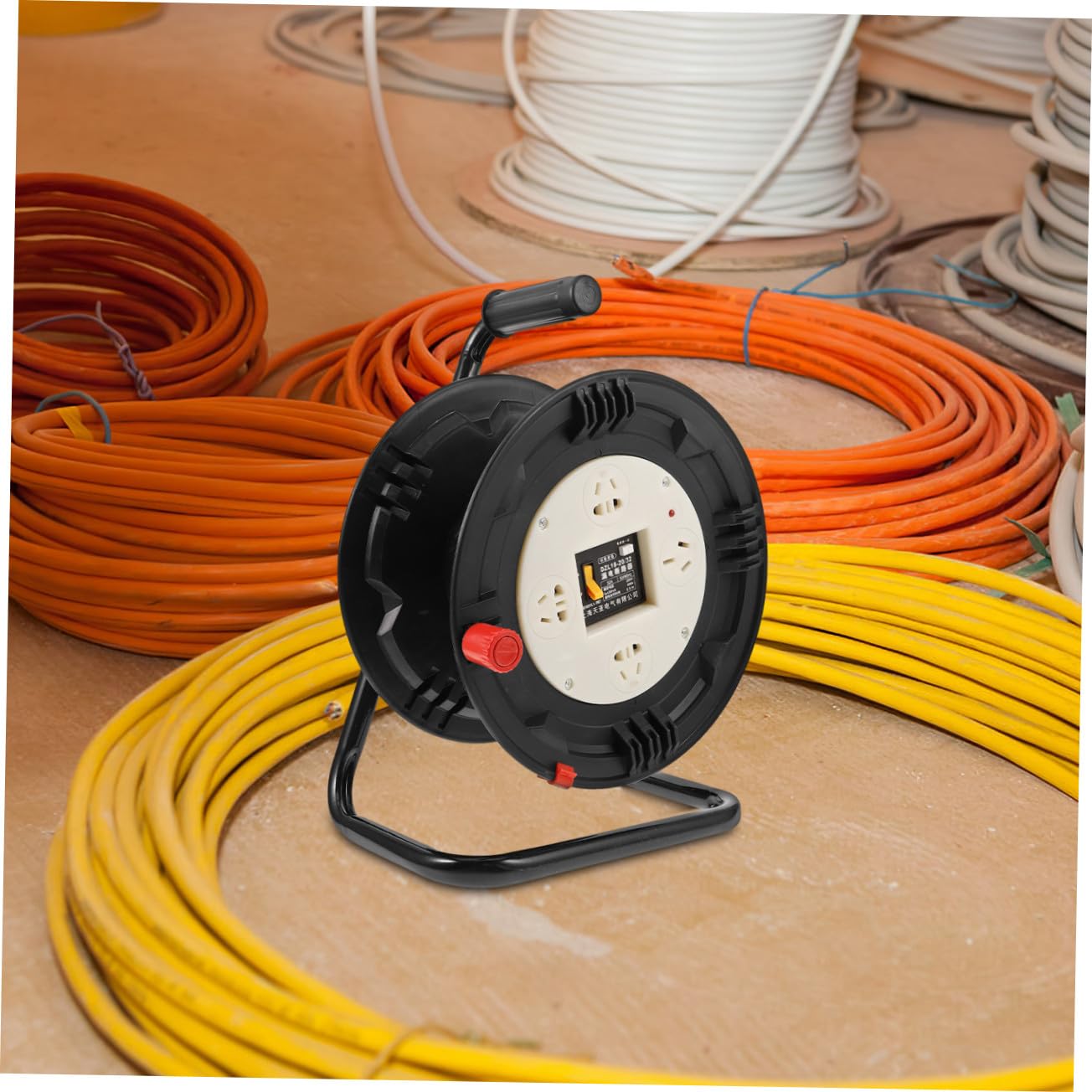 Carrete de Cable Negro de Plástico para 30 Metros, Organizador | Uso en Hogar y Oficinas, Diseño Simple y Elegante, para Guardar y Enrollar Cables