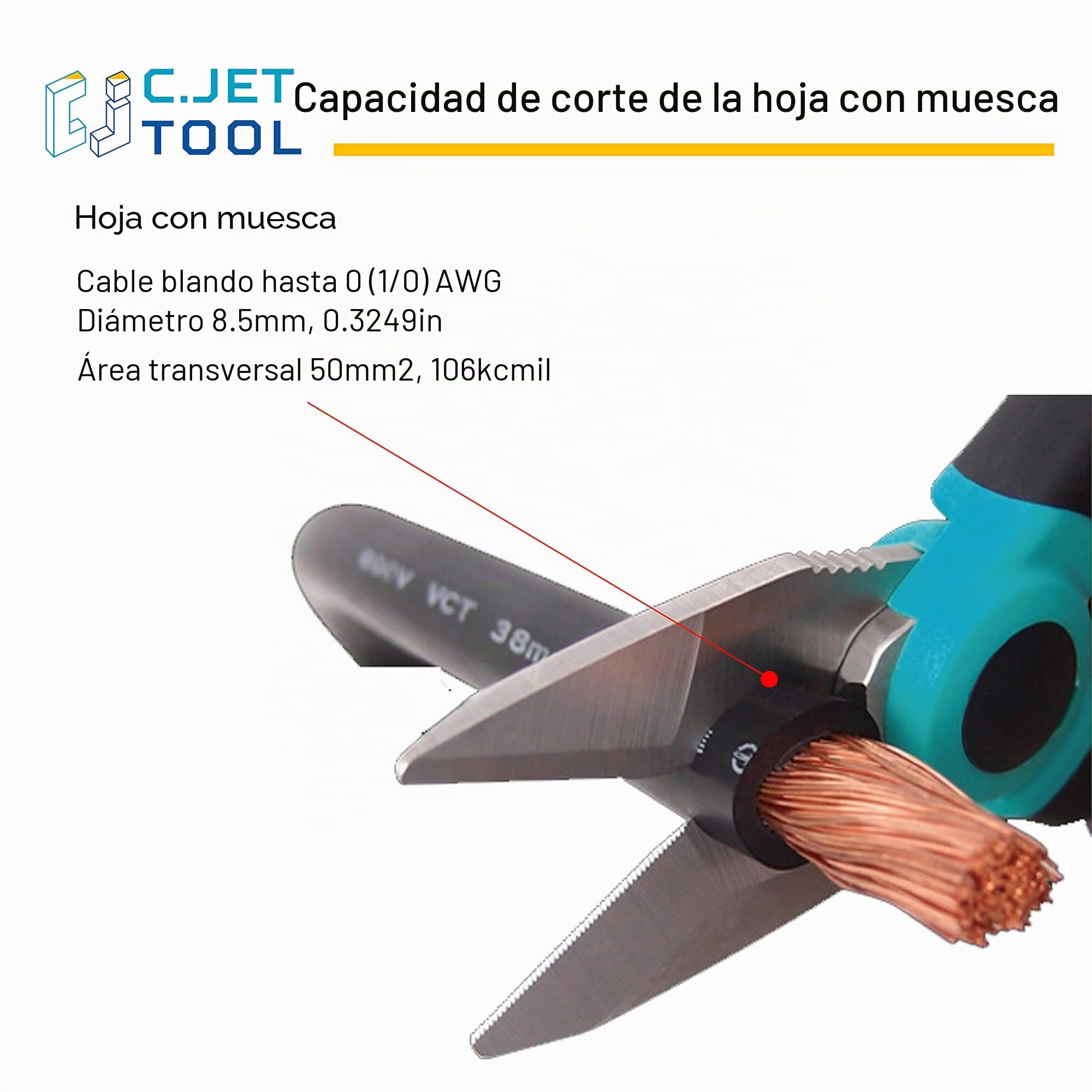 C.JET TOOL Tijeras Electricista Profesional de 160 mm, Acero Inoxidable para Cable Suave de Cobre de Aluminio (Turquesa)
