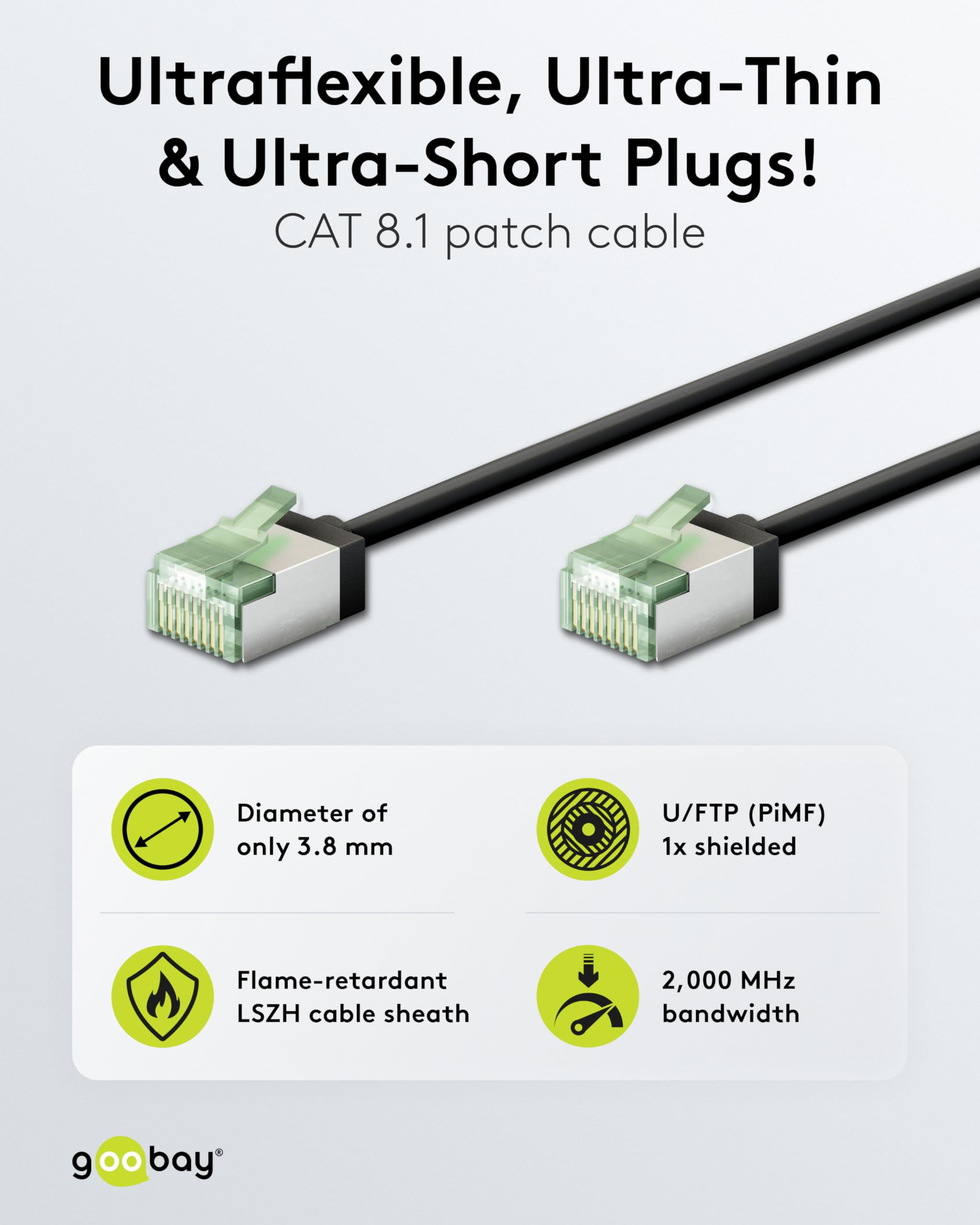goobay CAT 8.1 network cable in a set of 5/shielded patch cable, super-flexible, U/FTP/CU Ethernet cable, PiMF - Image 2