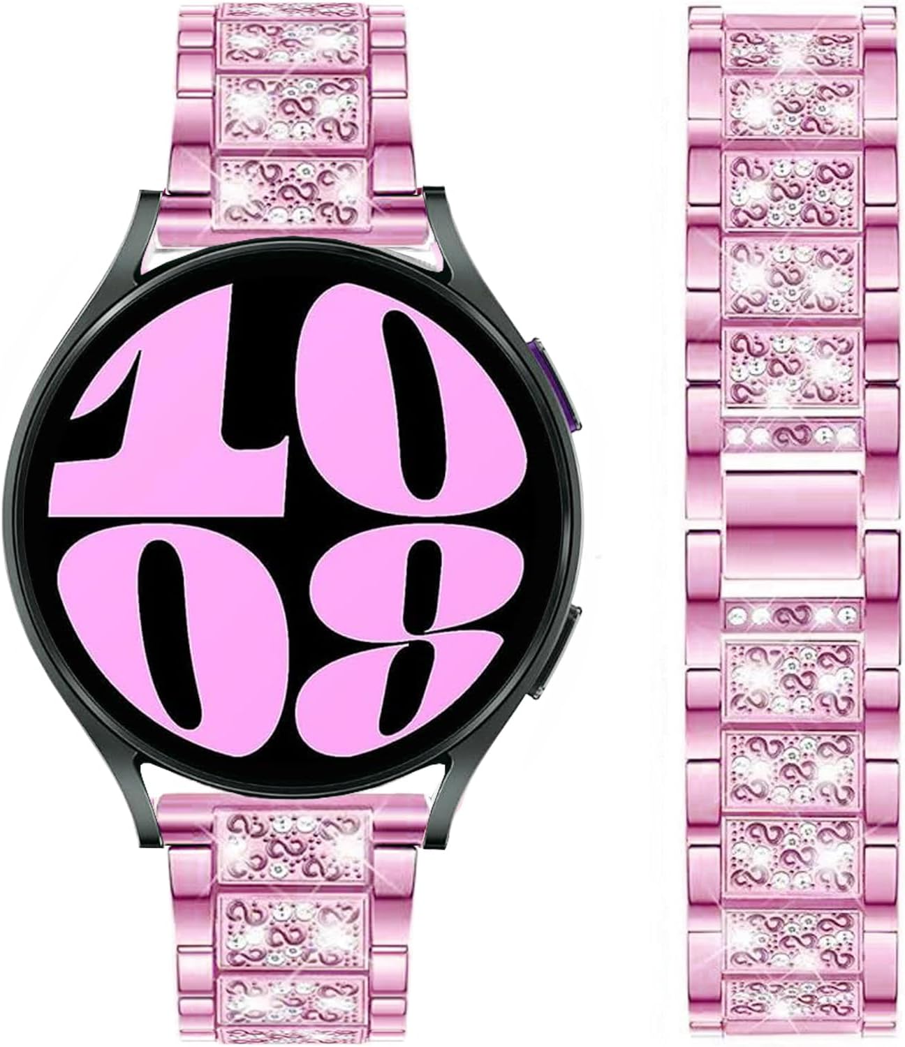 Bands Compatible with Samsung Galaxy Watch 7 / FE / 6/6 Classic / 5/5 Pro / 4/4 Classic / 3 41mm / Active 2, 20mm Bling Rhinestone Diamond Metal Replacement Strap for Women Men, Rose red