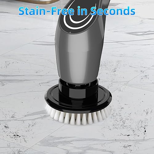 Miniatura 2 de Limpiador giratorio eléctrico gris, limpiador giratorio inalámbrico con 8 cabezales de cepillo reemplazables, cepillo eléctrico con mango de