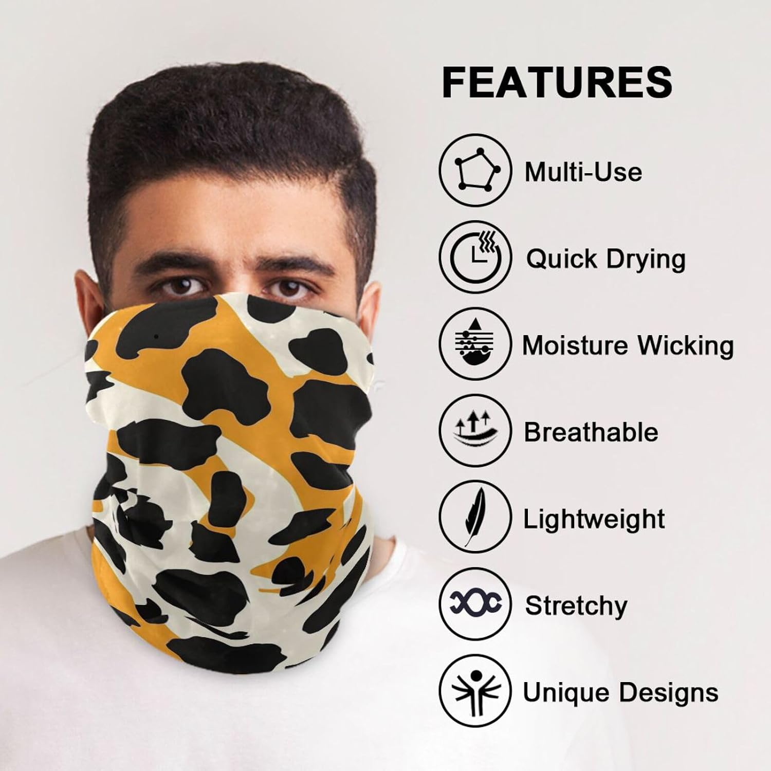 Black and Oringe Leopard Print Hot/Cold Weather Sun protection hair band cooling neck gaiter women Multi-Use hair band Facemask for Hunting halloween costumes pa?os para la cabeza