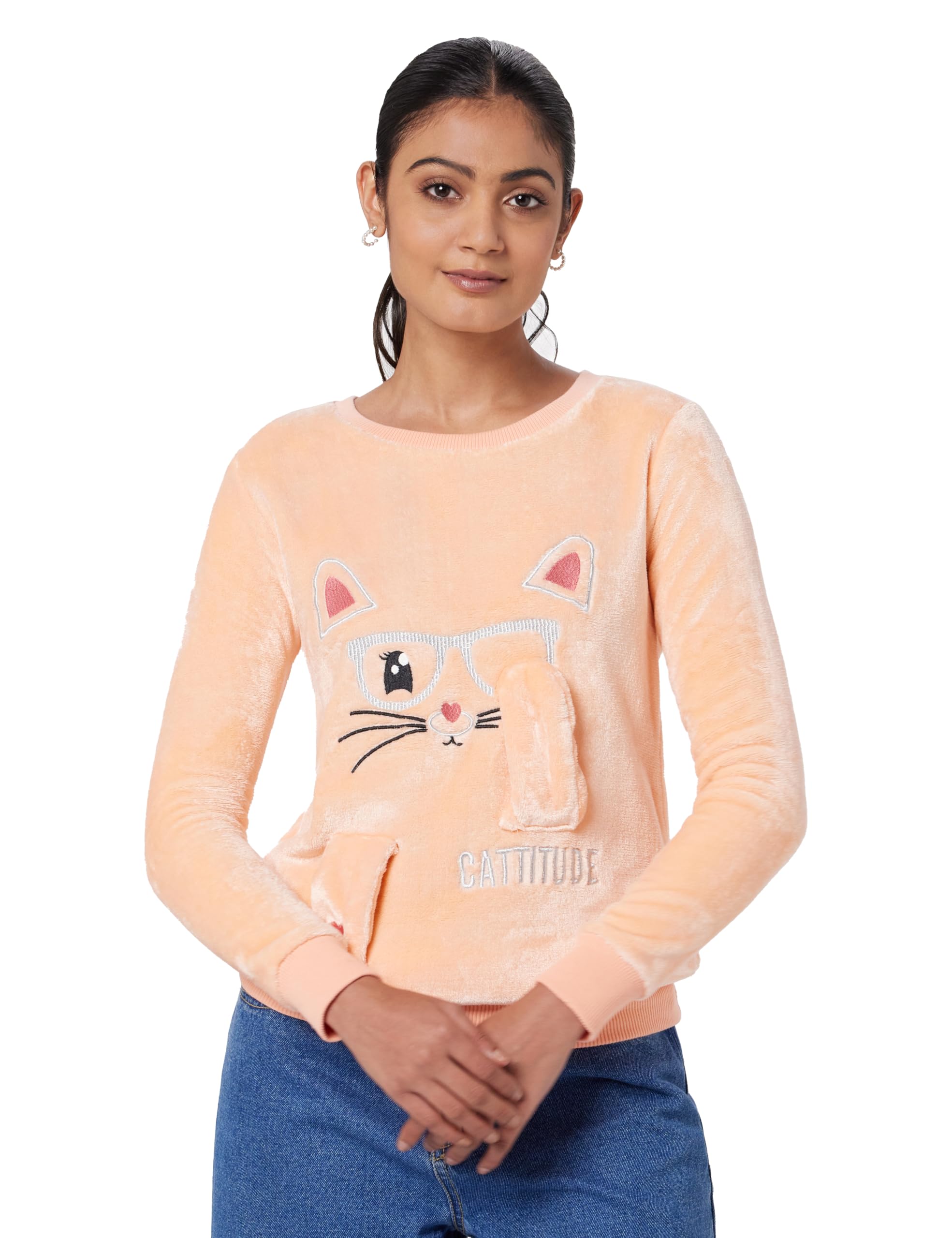 Polyester Women Embroidered Round Neck Hooded Sweatshirt-image-19