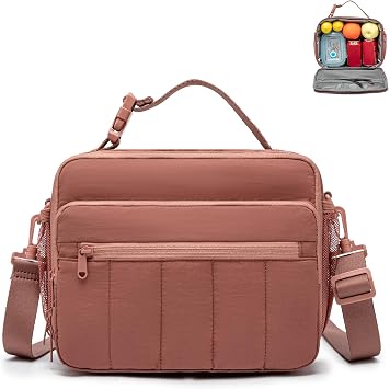 NOL Lunch Bag for Women, 8L Quilted Cooler Tote Lightweight, Waterproof, Reusable Puffy Lunch Box for Work & Office, Dark pink