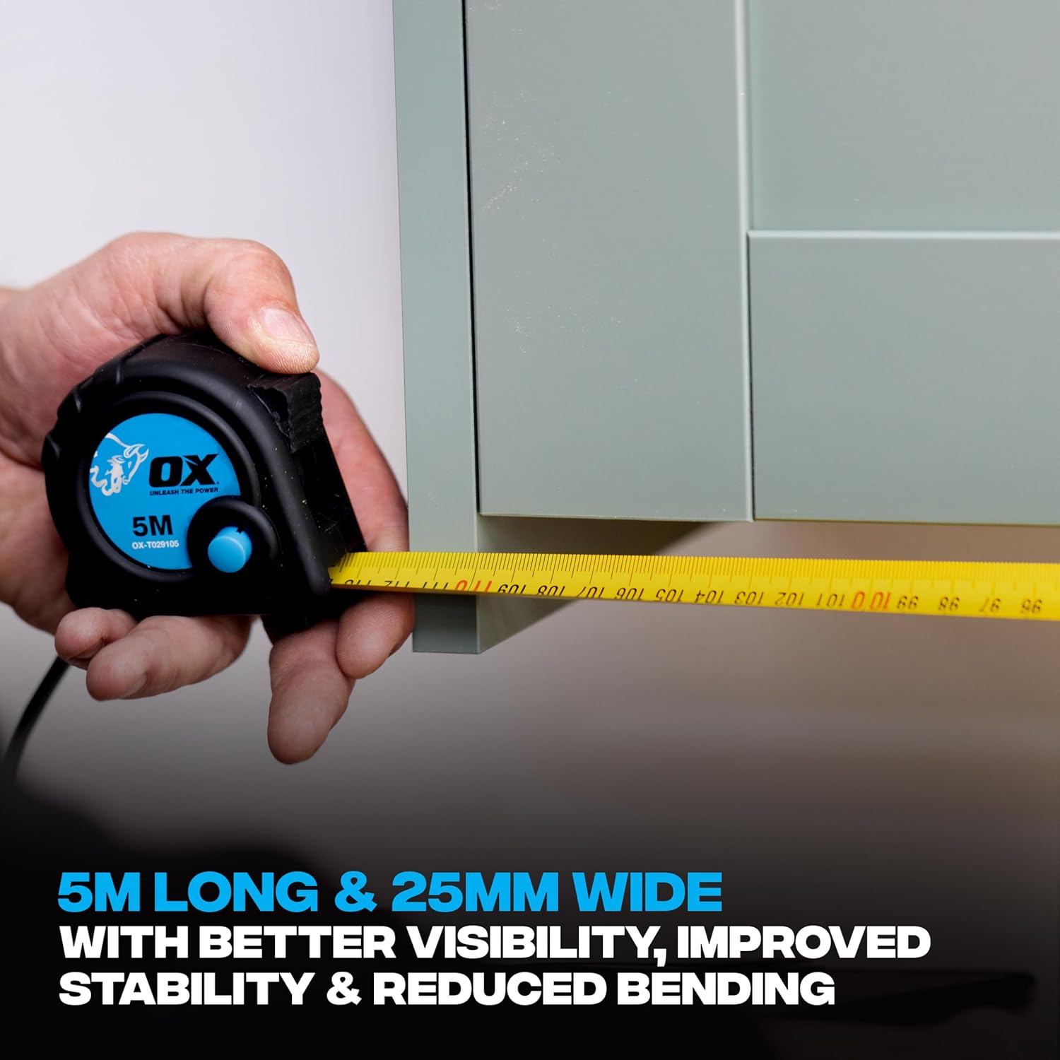 OX 5m Trade Series Metric Tape Measure - Heavy Duty Nylon Coated Measurement Tape - Black/Blue