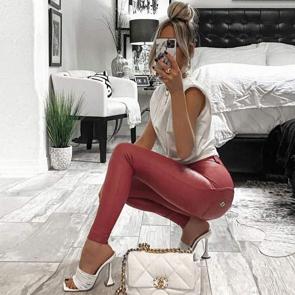 DESTRB Women's Leather Pants Plus Size Fitness Pencil Leggings