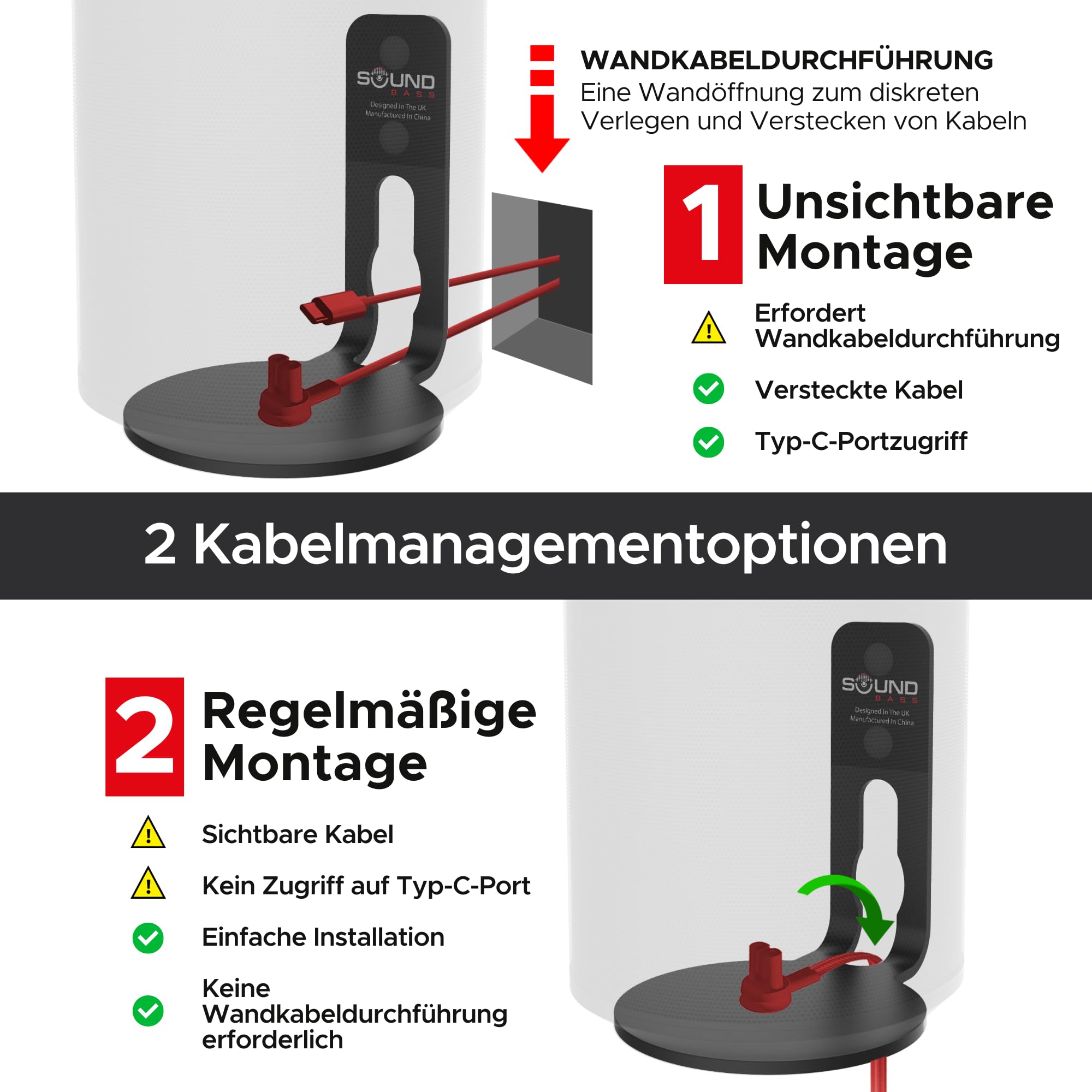 Sound bass ERA 100 Wandhalterung – Low Profile, Schwarz, Einzelstück, Kompatibel mit Sonos ERA100 & ERA 100 SL Lautsprecher, Komplett mit Befestigungsmaterial