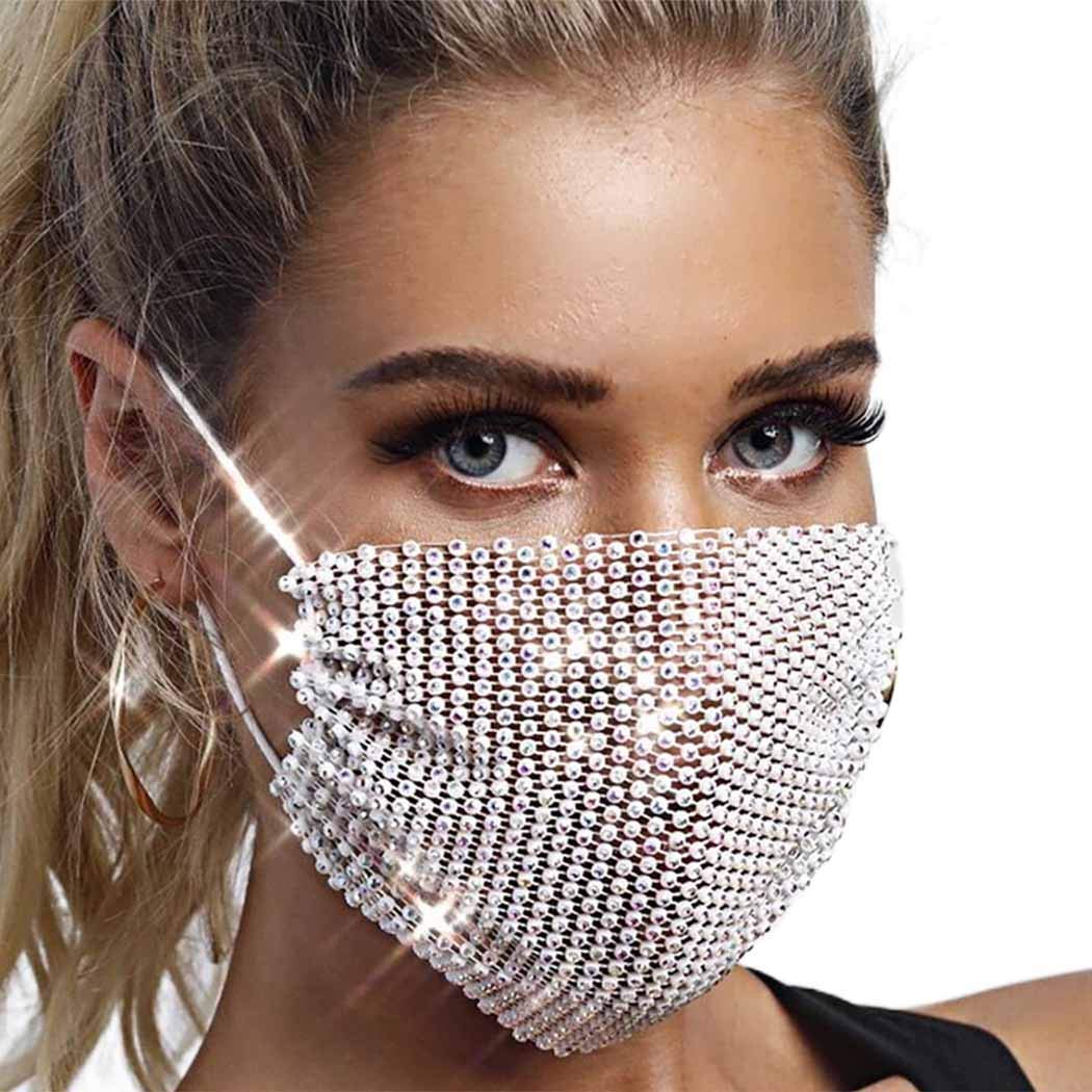 Sparkly Rhinestone Mesh Mask Crystal Masquerade Ball Party Nightclub Carnaval Halloween Costume Mask for Women and Girls