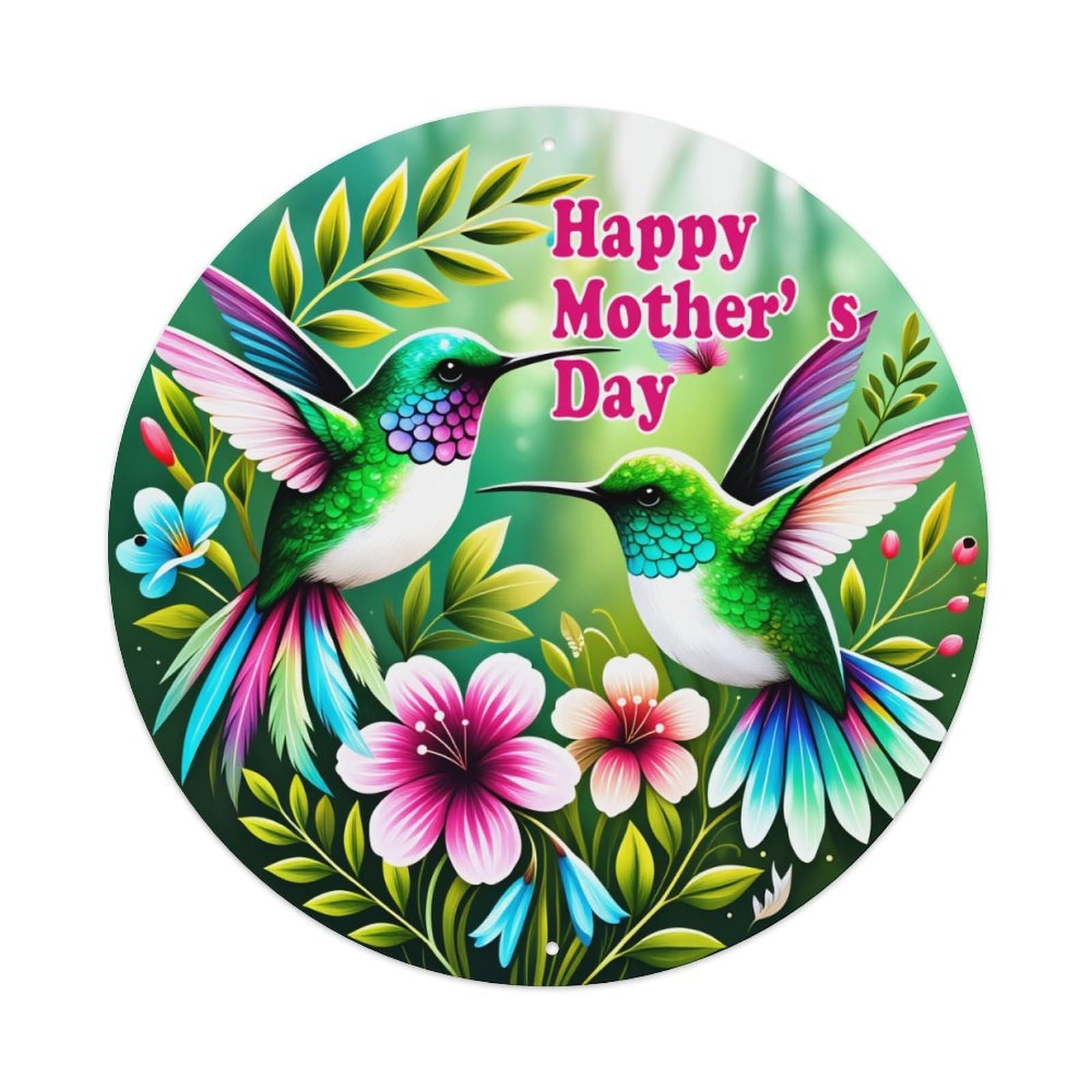 Hummingbirds Flowers Leaves Text Colorful Round Tin Sign Vintage Metal Poster, Home Bar Garage Man Cave Cafe Indoor & Outdoor Wall Decoration 8x8Inches