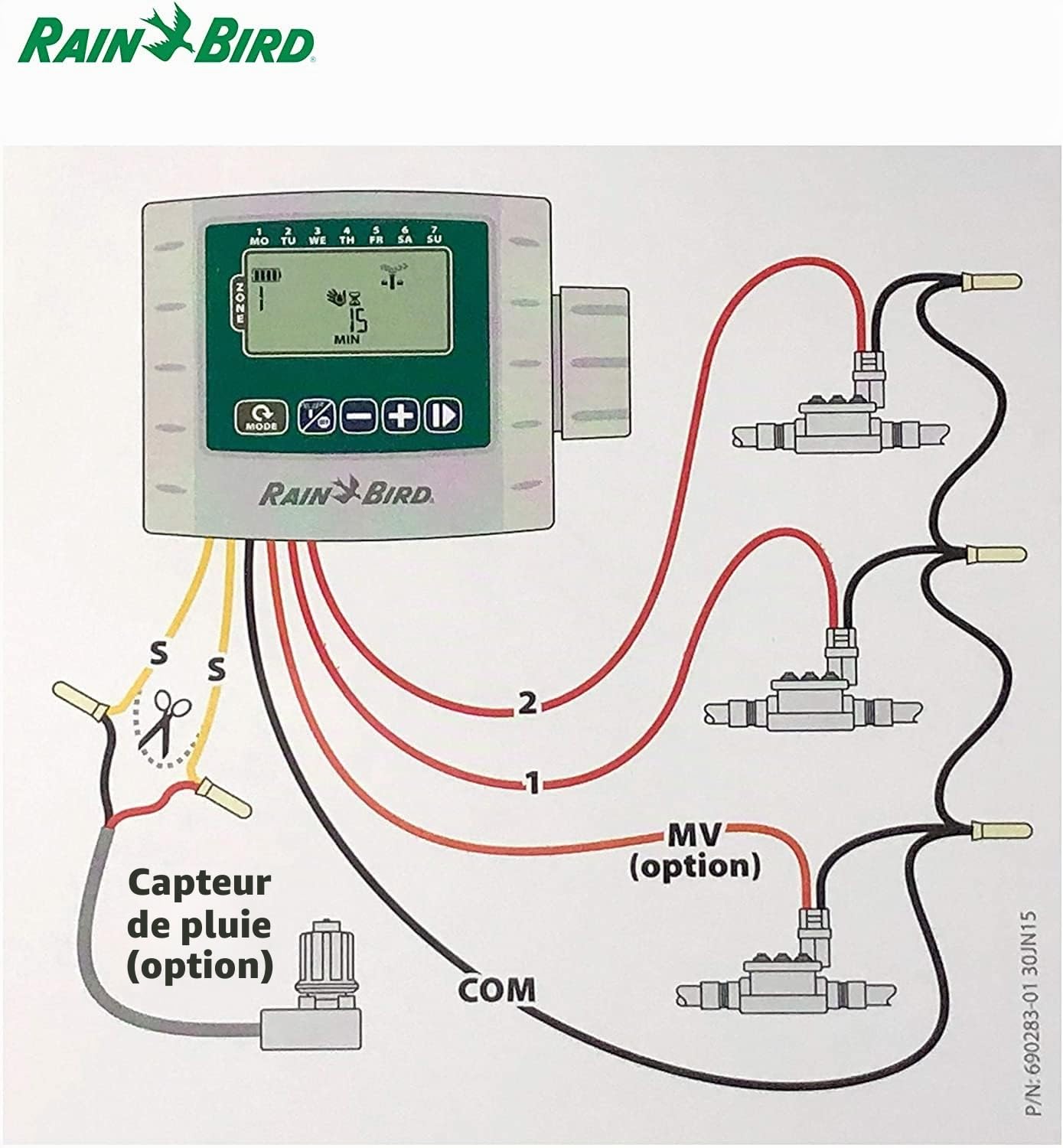 Rain Bird - Contrôleur ESP-9V. Programmeur d'arrosage 4 stations, Gris