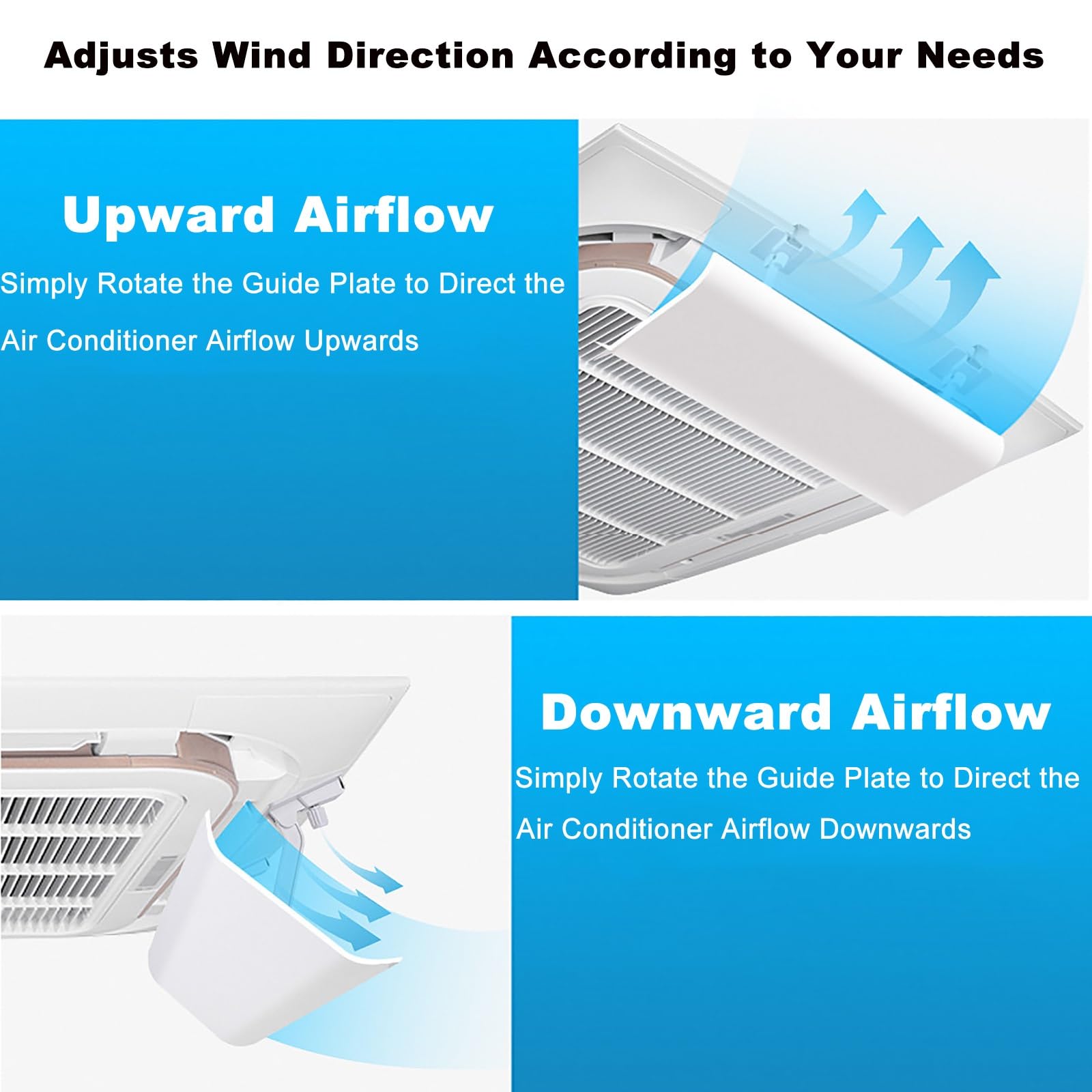 Deflettore Condizionatore Regolabile, Set da 4 Pezzi Deflettori Condizionatore per Bocchetta di Ventilazione a Soffitto, Deviatore D'aria per Evitare il Flusso D'aria Diretto(20 * 53cm/8 * 21in)