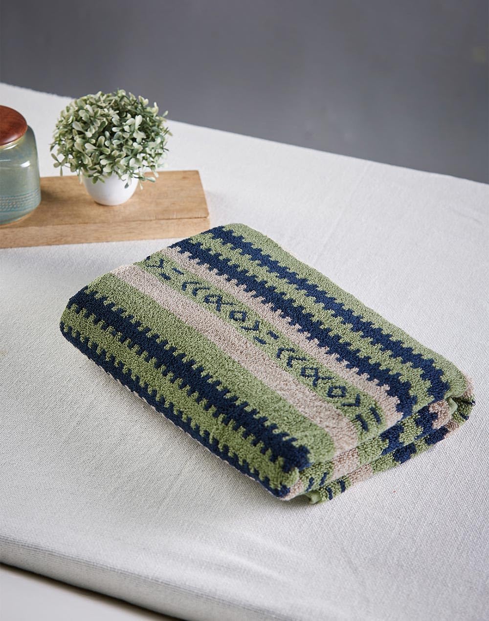 Fabindia Navy Raina Cotton Pile Bath Towel Large-image-6