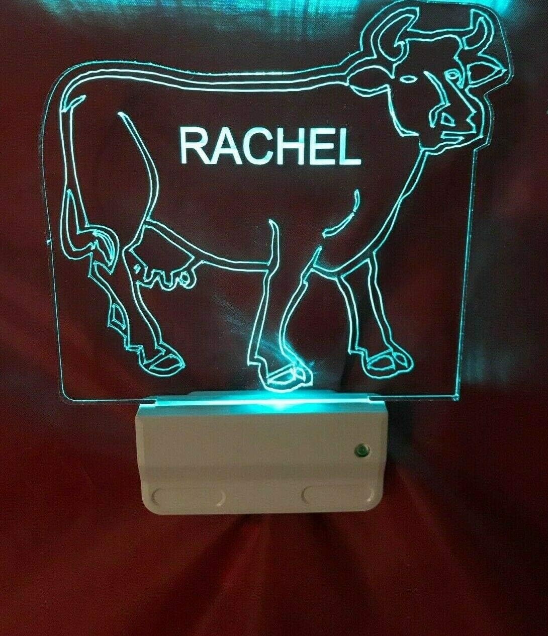 Cow Cattle Farm Night Light Multi Color Personalized LED Plug-in, Ultra Slim Smooth-Touch Light with Smart Dusk to Dawn Sensor, Energy Efficient Home Decor Ideal For Any Room or Hallway, Great Gift