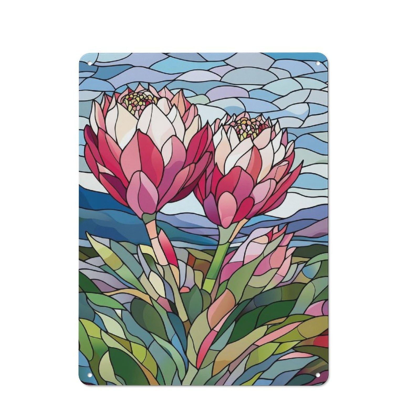 Junmoney Stained Glass Proteas Retro-Style Tin Sign 40X30cm For Guest Room Or Hallway, For An Autumn Update To Guest Room And Hallway