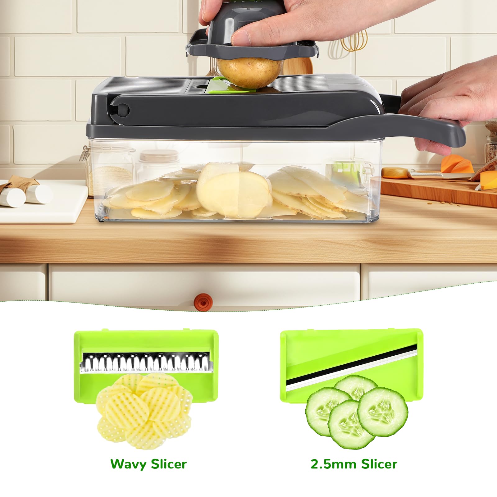 Mandoline De Cuisine Multifonctions Lociban – 16 En 1 – Coupe Légumes Manuelle Pour Oignons, Carottes, Tomates – Sécurité
