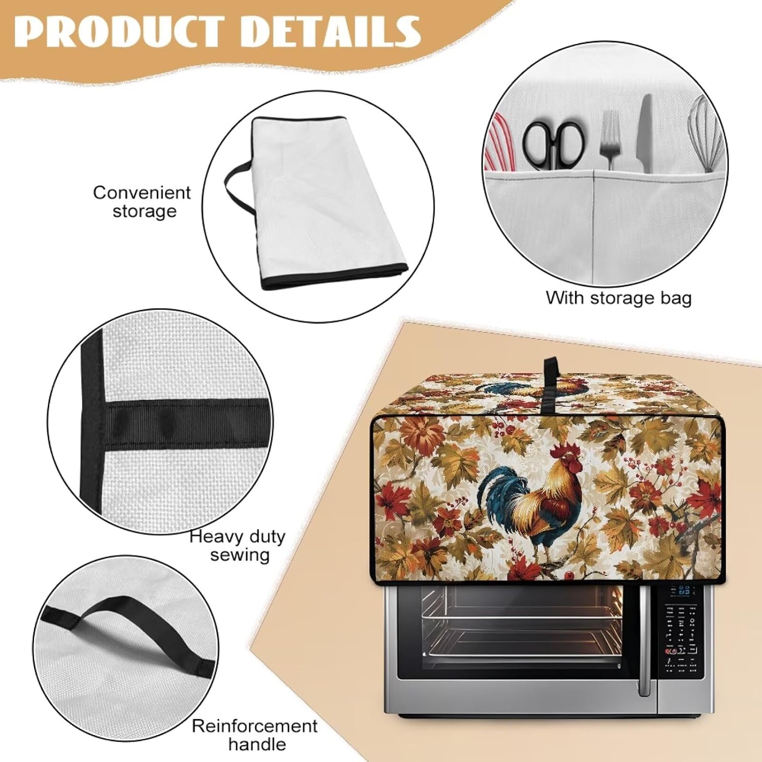 Rooster Plant Print Toaster Oven Air Fryer Cover Dust Protection Heavy Duty Microwave Toaster Oven Cover Small Kitchen Appliance Dust Covers, M