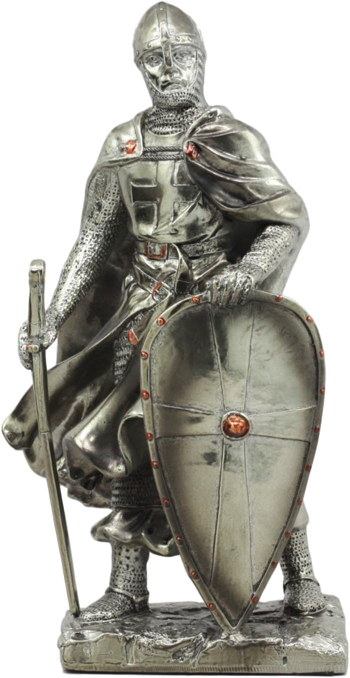 Ebros Holy Roman Empire Crusader Knight with Sword and Shield Statue 7" Tall Suit of Armor Swordsman Warrior Medieval Age of Kings Decorative Sculpture