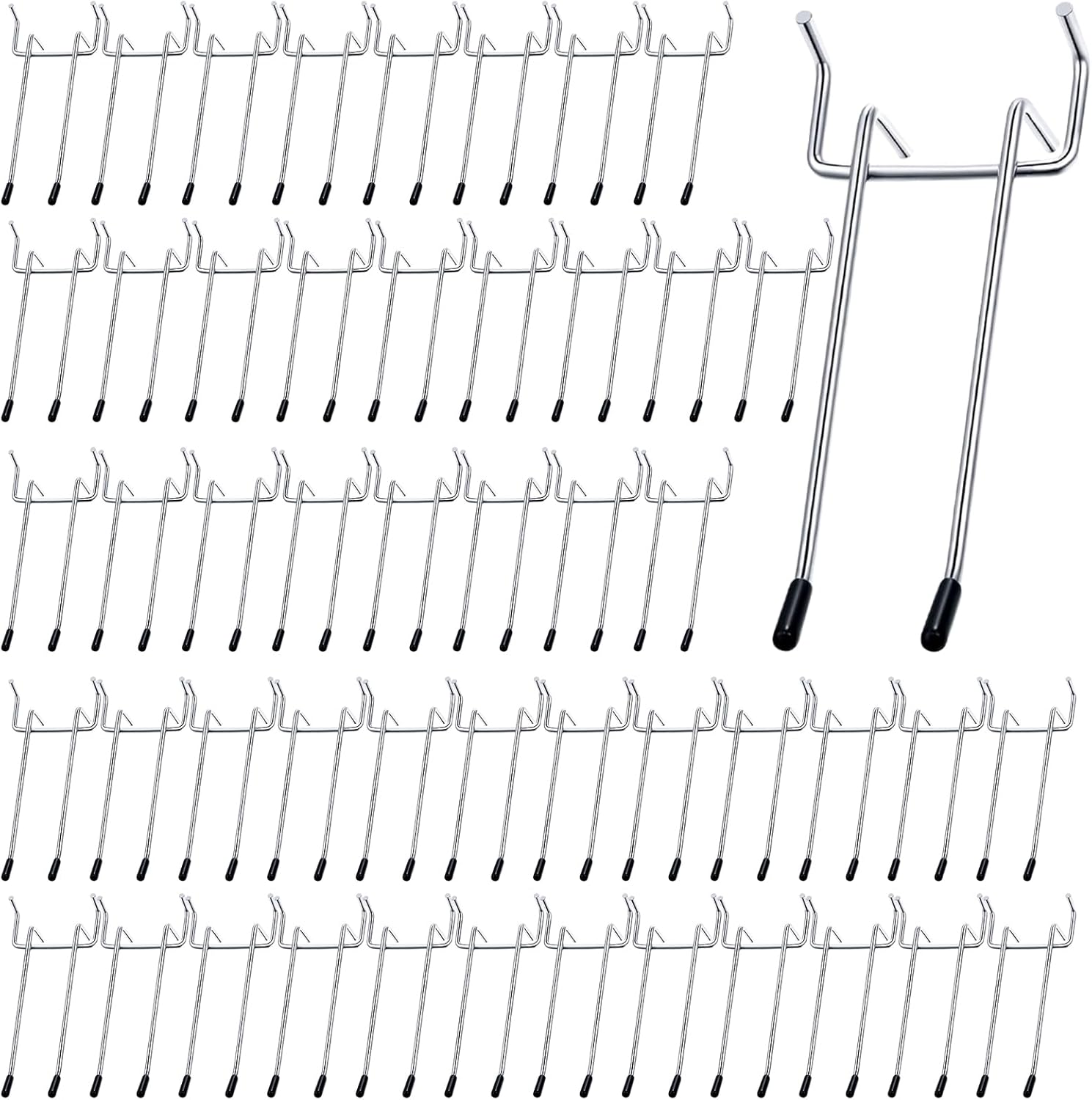 30Pcs 5 Inch Double Arm Peg Board Hooks for 1/4" Pegboard, Metal Gridwall Hanger Utility Hooks with Rubber Protecting Tip for Garage Kitchen Home Retail Display