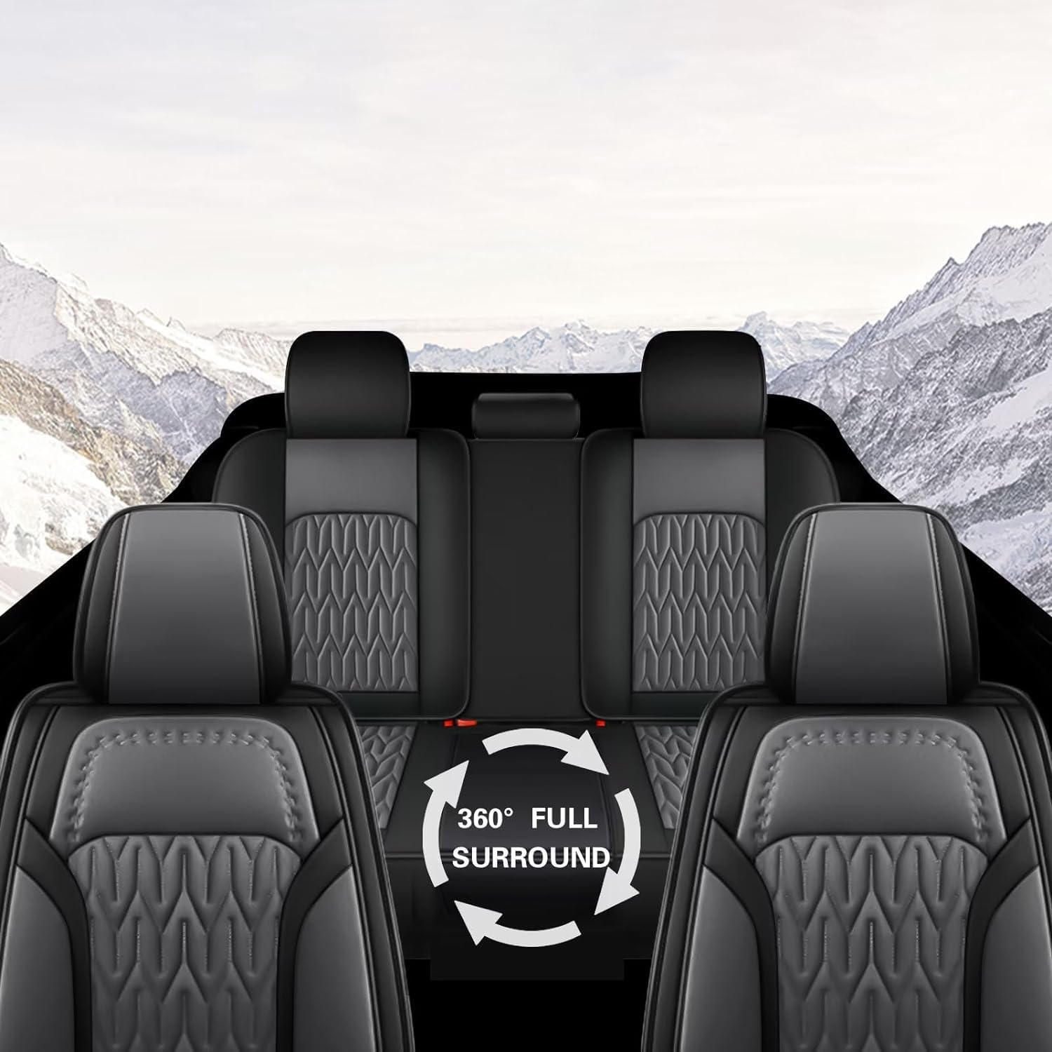 AOMSAZTO Car Seat Cover Custom Fit for Mitsubishi Outlander 2007-2025 2026 Car Seat Cushion Protector Waterproof Leather Automotive Seat Covers Full Set Black&Gray