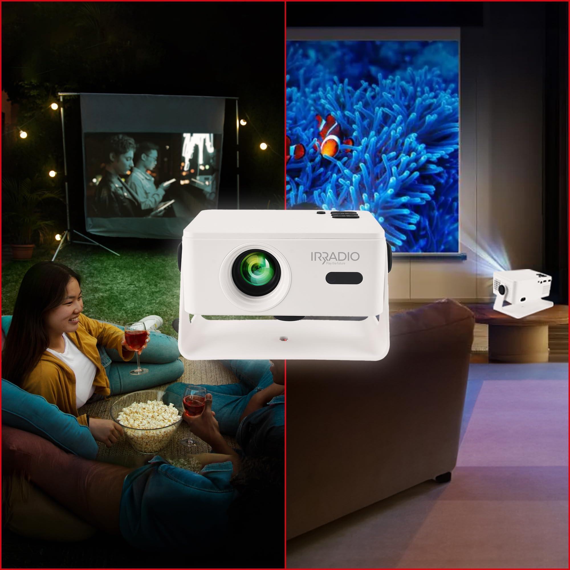 IRRADIO Videoproiettore Smart Full HD 150 ANSI Lumen | Mini Videoproiettore 4K Supporto Full HD 1080P con Android 13 e Auto Focus - Accesso diretto all'App Streaming e WiFi Dual Band
