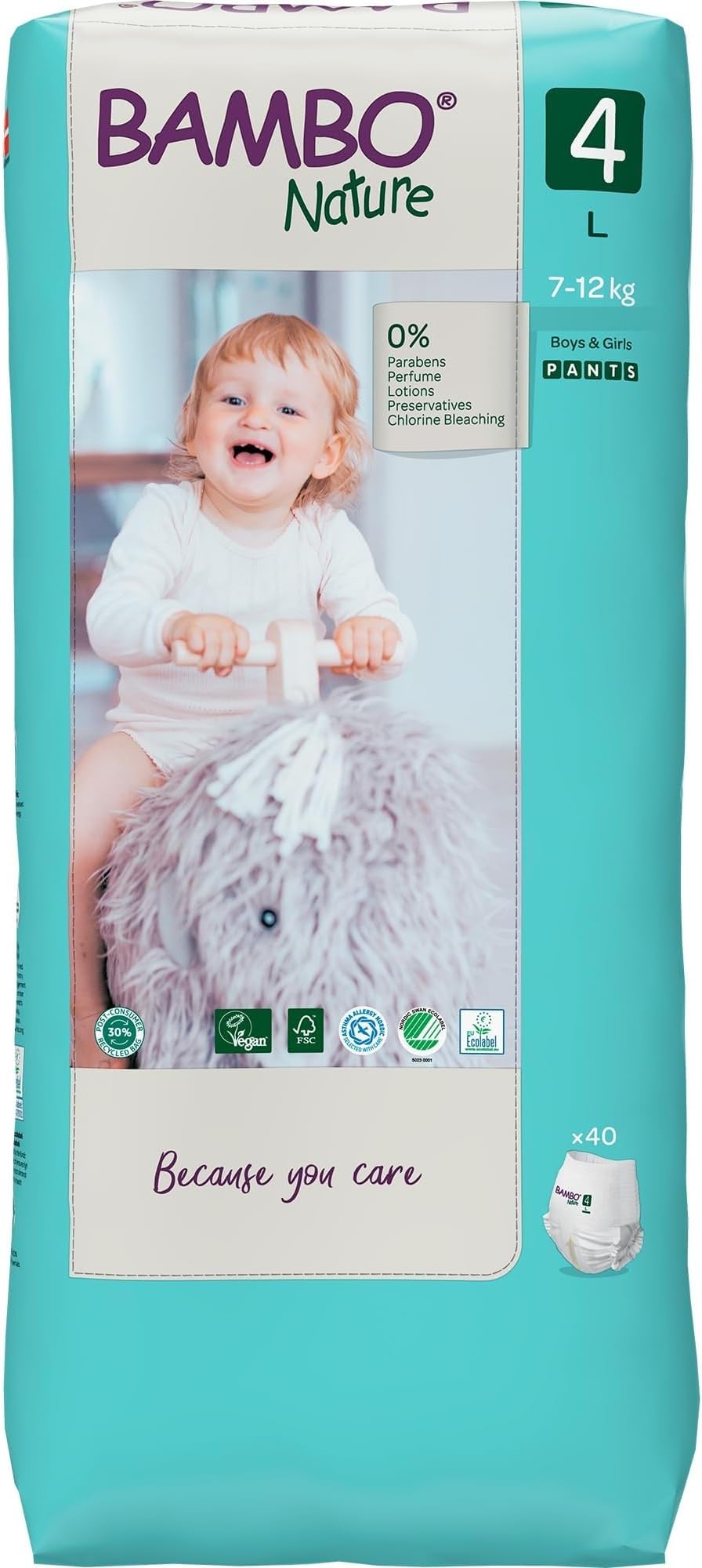 Bambo Nature Premium Eco Nappy Pull-Up Pants, Maxi Size 4 (15-31lb/7-14kg) Tall Pack of 40