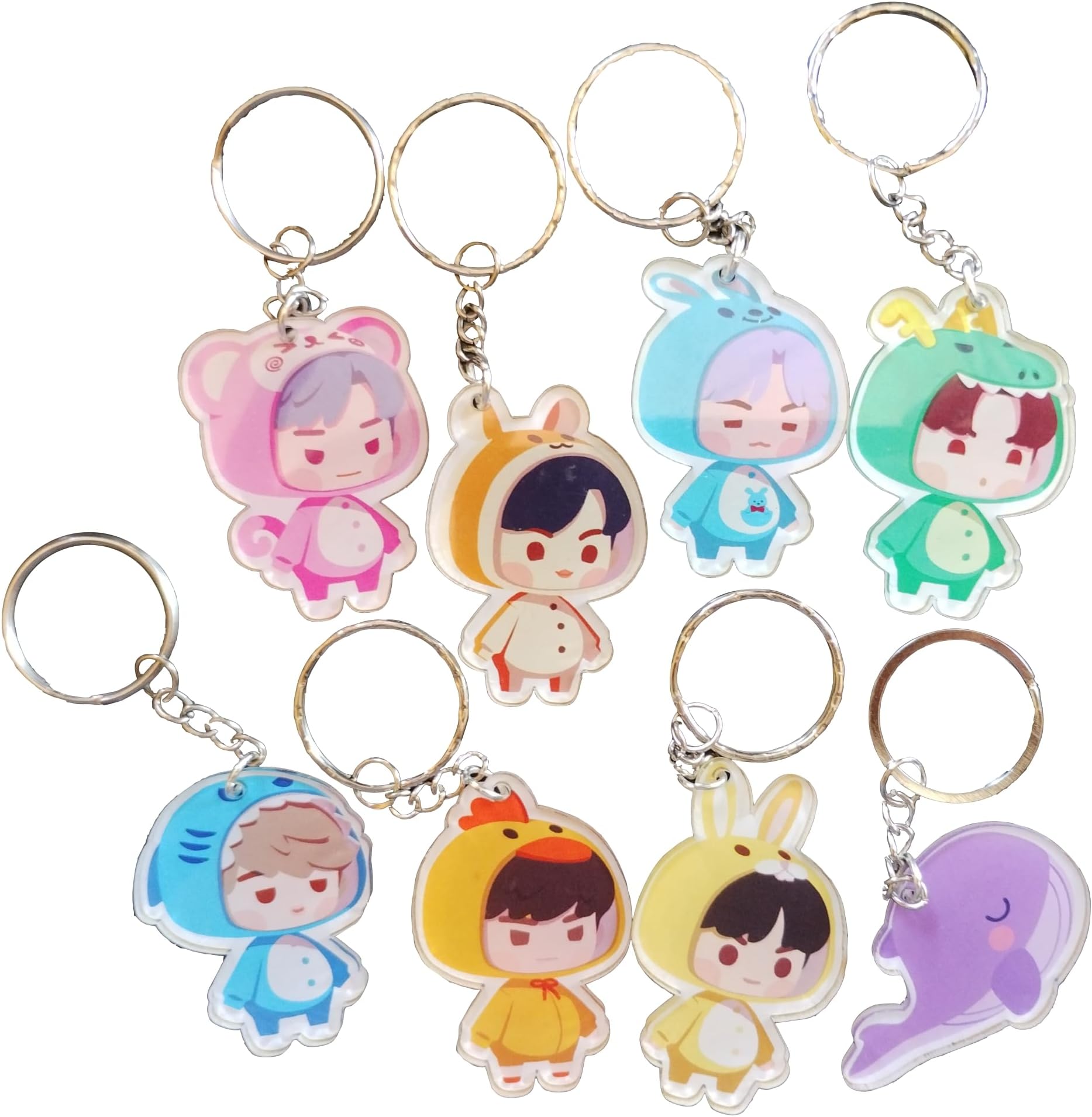 Handmadepack of 8 keychains disfraces costumes allusion BTSARMY acrylic labeled rm jin suga jhope jimin taehyung jungkook