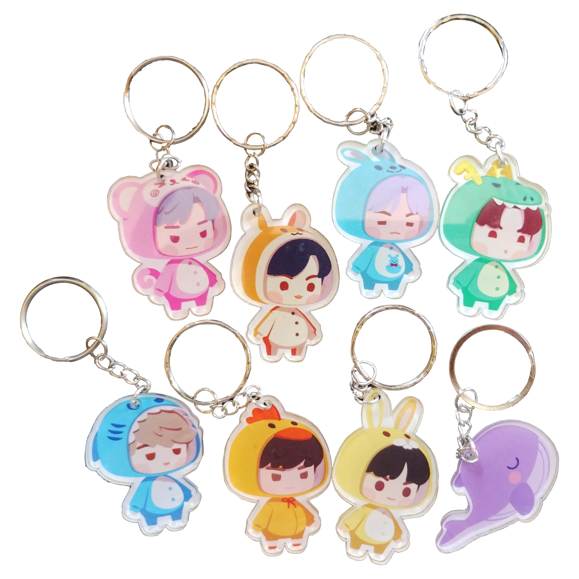Handmadepack of 8 keychains disfraces costumes allusion BTSARMY acrylic labeled rm jin suga jhope jimin taehyung jungkook