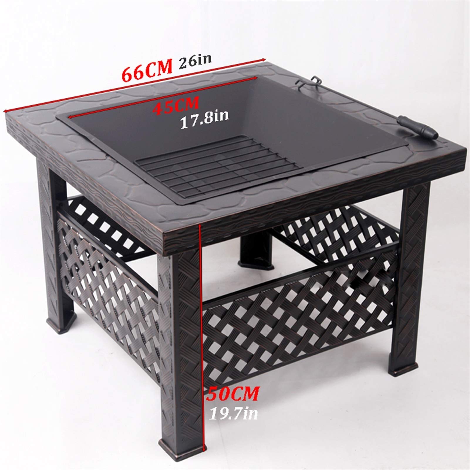 Braciere da Esterno Terrazza da Giardino Tavolo da Barbecue Quadrato con braciere a Legna, Tavolo da Barbecue, terrazza, Patio, Prato, Barbecue in Cortile, caminetto all'aperto, 66 cm / 26 "