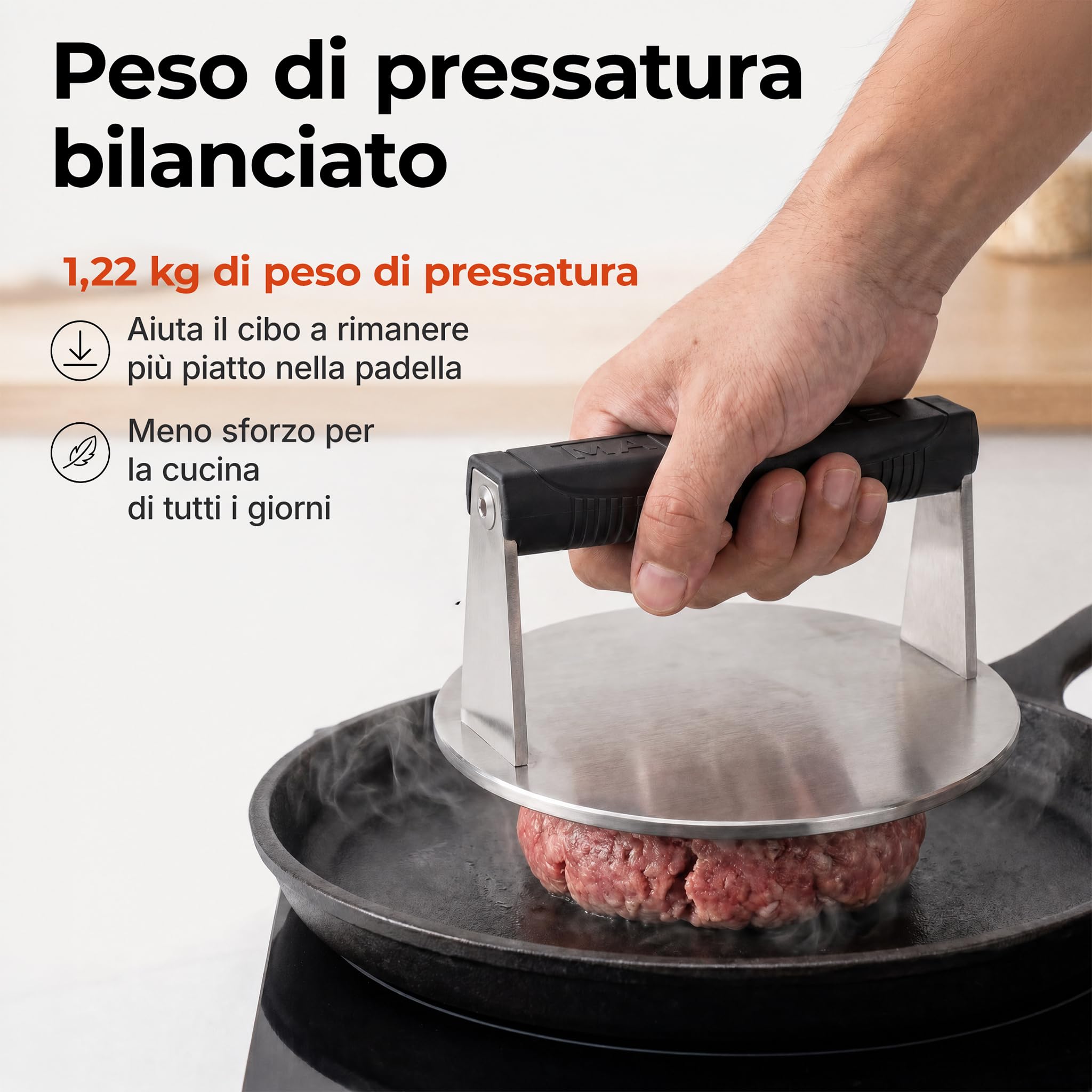 Spremiagrumi Smash, 1,47 kg, in acciaio inox 304, peso piatto da 20,5 cm, per hamburger, pancetta, bistecca e panini, lavabile in lavastoviglie, resistente al calore