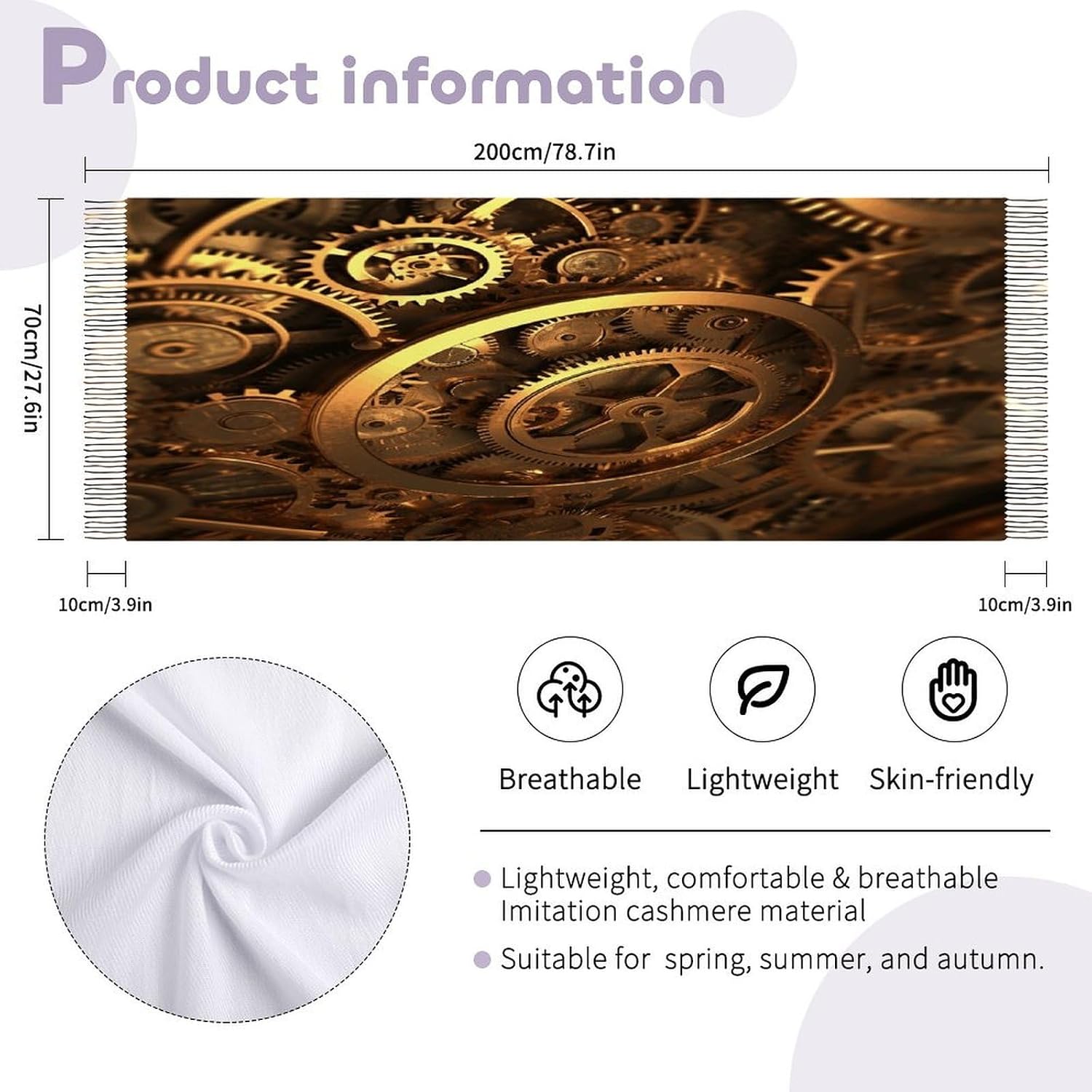 Cool Steampunk Gears Scarf for Women Men Classic Fashion Blanket Scarves Soft Cashmere Feel Scarf Cold Weather Warm Long Shawl Winter Large Scarves Classic Blanket Scarfs Thick