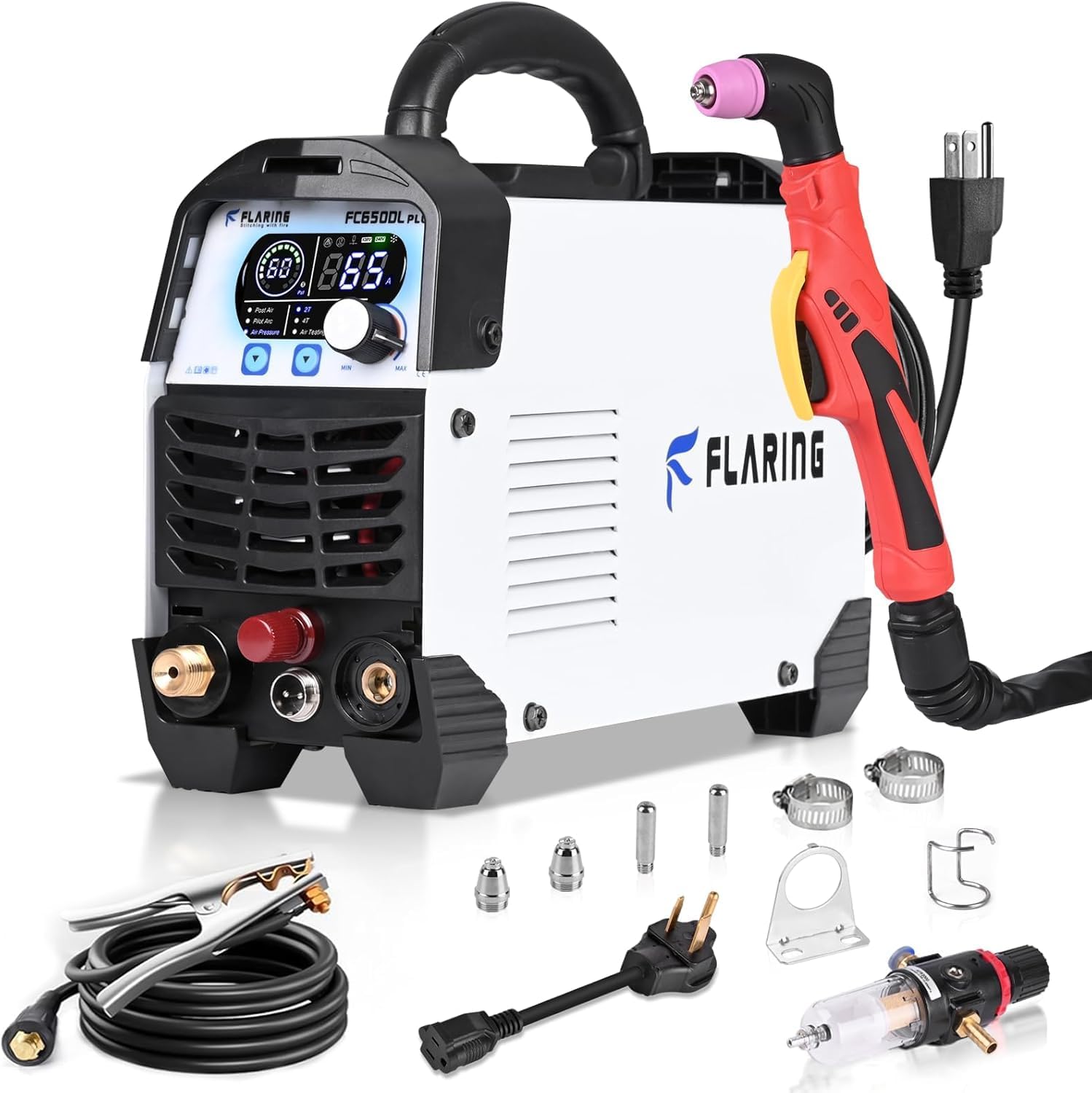 FLARING Plasma Cutter,65A Non Touch Pilot Arc Plasma Cutter Machine 120V/240V,4/5" (20mm) Severance Cut,5/8"(15.9mm) Clean Cut,IGBT Inverter with Consumable Set Post Air/2T/4T Update 7th FC650DL PLUS