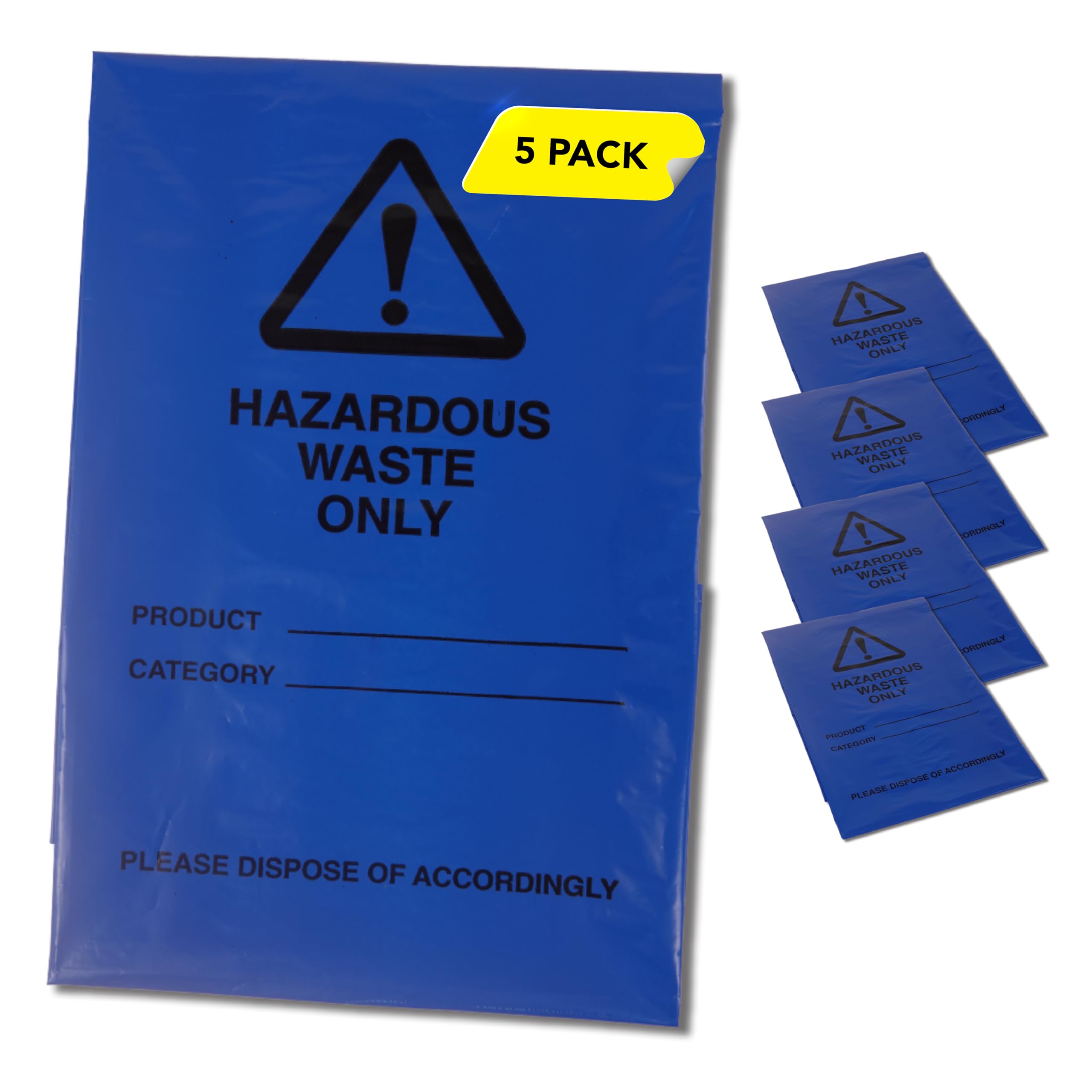 Hazardous Waste Bags - Blue - Pollution Control, Dangerous Waste Disposal, Clear and Easy to Identify, Hard Wearing, Domestic & Commercial Use, High Strength, Quality Sack (5)