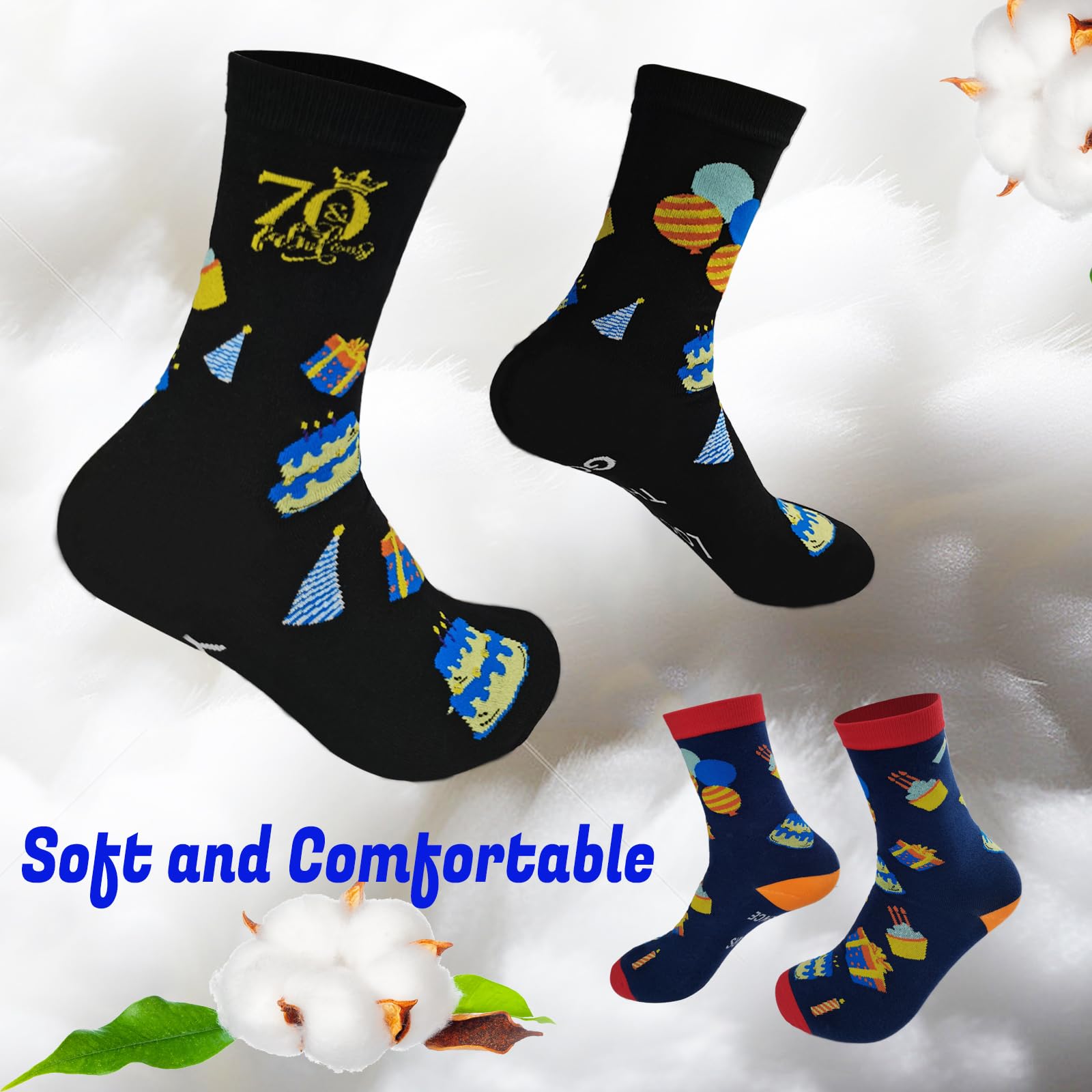 2 pares de calcetines de 70 cumpleaños para hombres y mujeres, calcetines divertidos cosidos, regalos divertidos para mamá y papá
