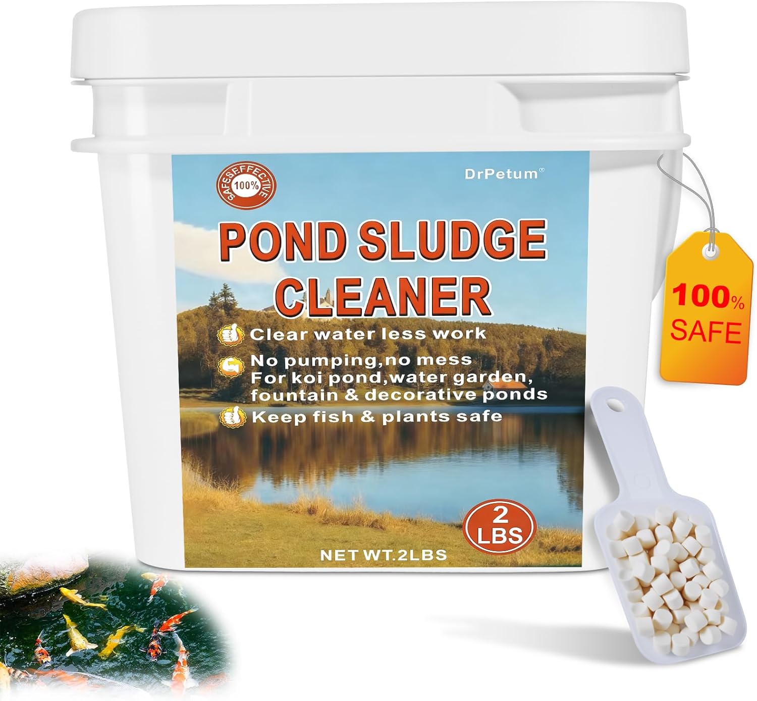 Muck Reducer, Natural Muck Sludge Solution Tablets, Away Muck and Odor Control for Ponds & Lakes - Safe for Fish, Pets and Swimming (2 Pounds)