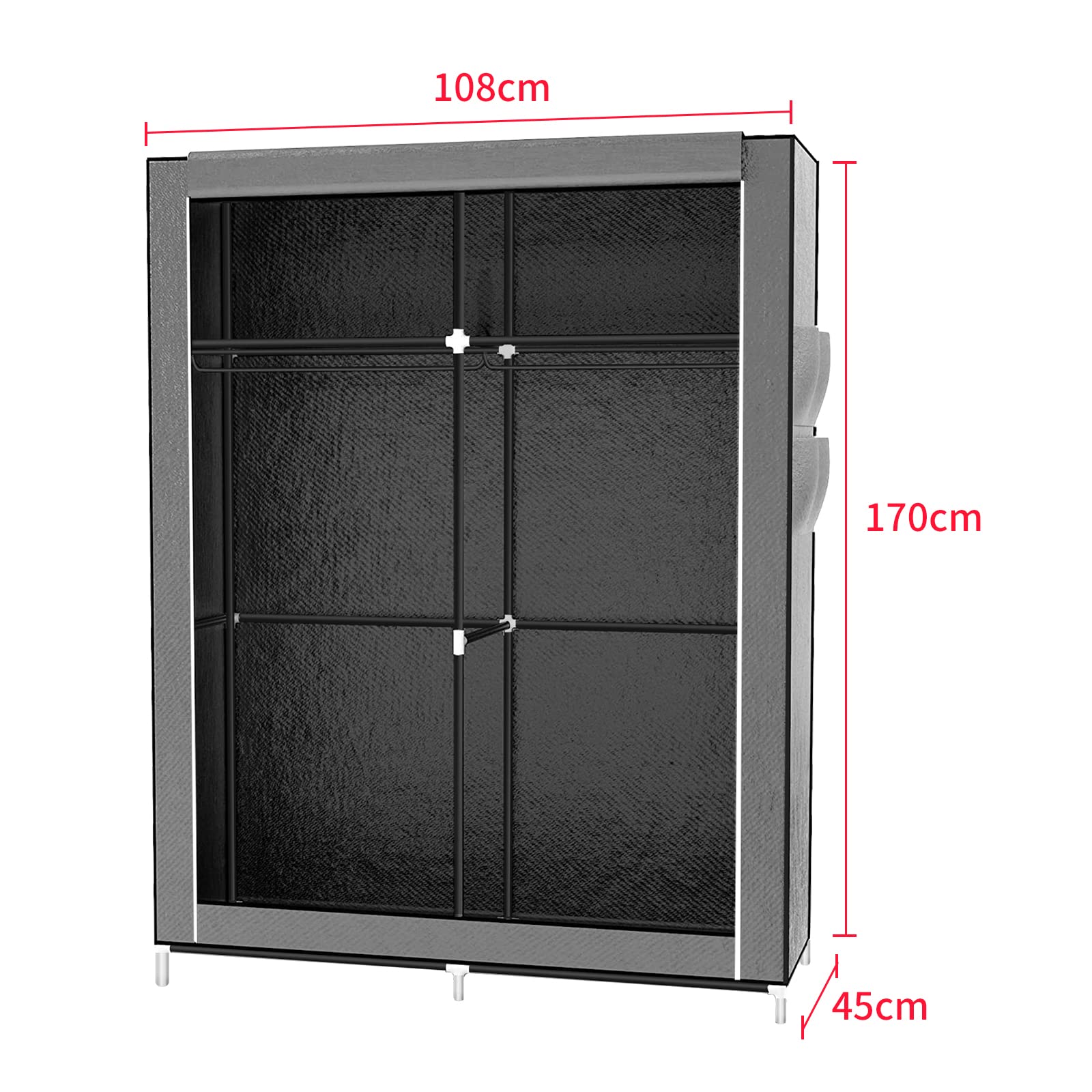 LANTUS Armadietto portaoggetti pieghevole – guardaroba guardaroba in tessuto non tessuto con chiusura a cerniera – guardaroba, armadio da campeggio (105 x 45 x 170 cm, grigio scuro)