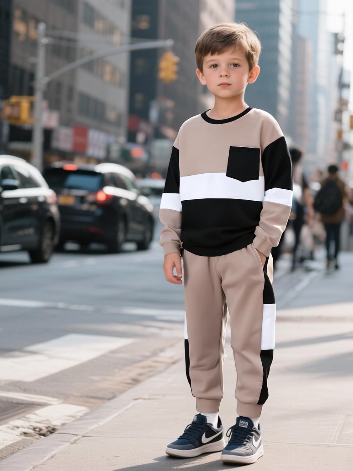 Voxikidio Toddler Boy Clothes Color-Block Long Sleeve Sweatshirt and Pant Outfits Kids 2Pcs Fall Clothing Set - Image 2