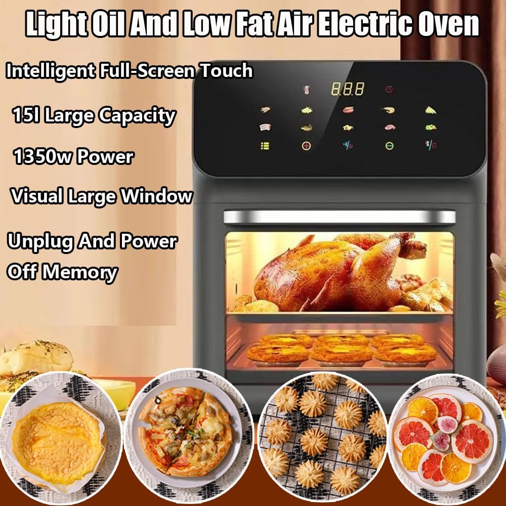 Bluebow Air Fryer 12QT Convection Oven with 10-in-1 Multi Function, Visible Window and Touchscreen, Black