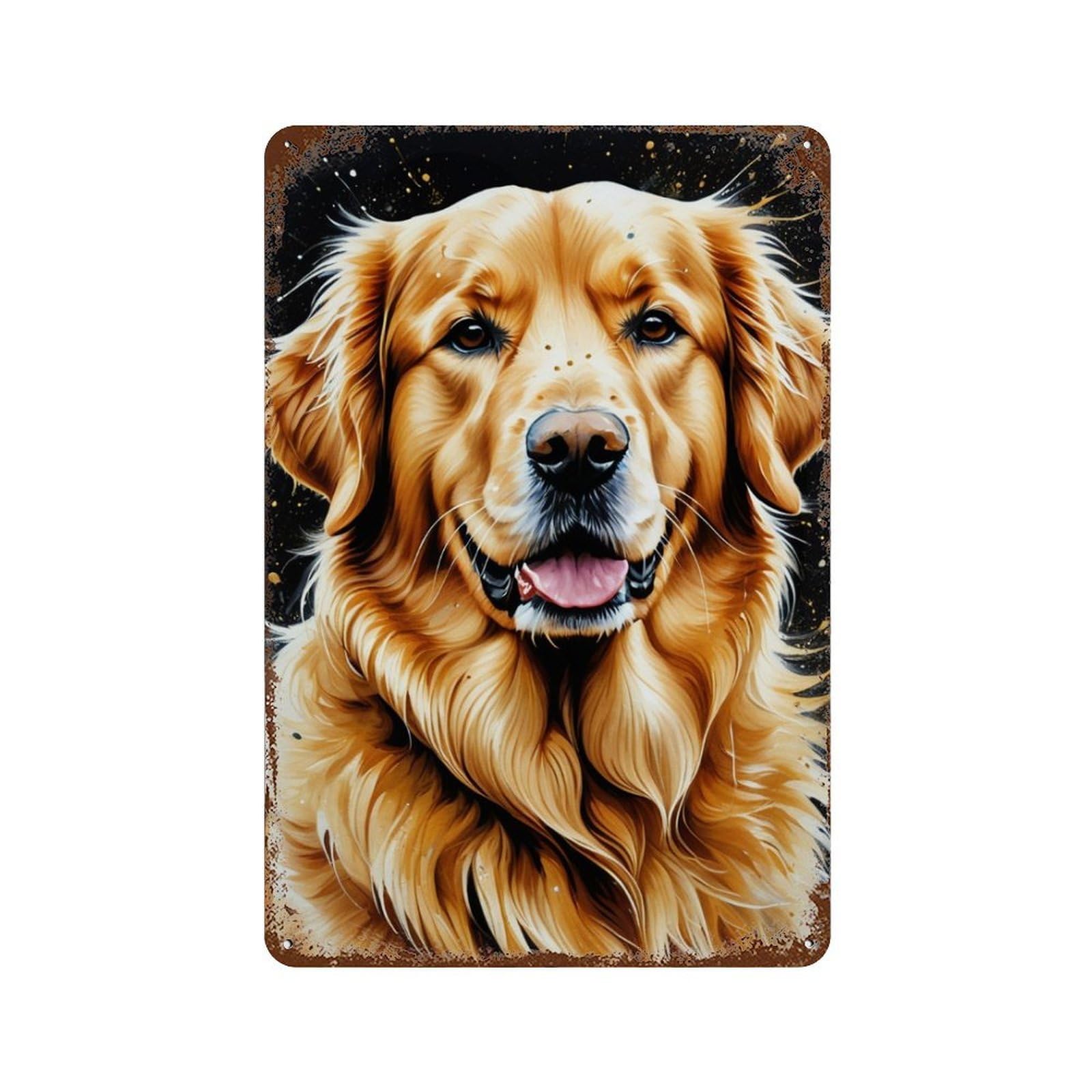 Golden Retriever Art Print Rust Effect Tin Sign 11.8"x7.9", Industrial Home Decor for Garage, Pub Or Kitchen