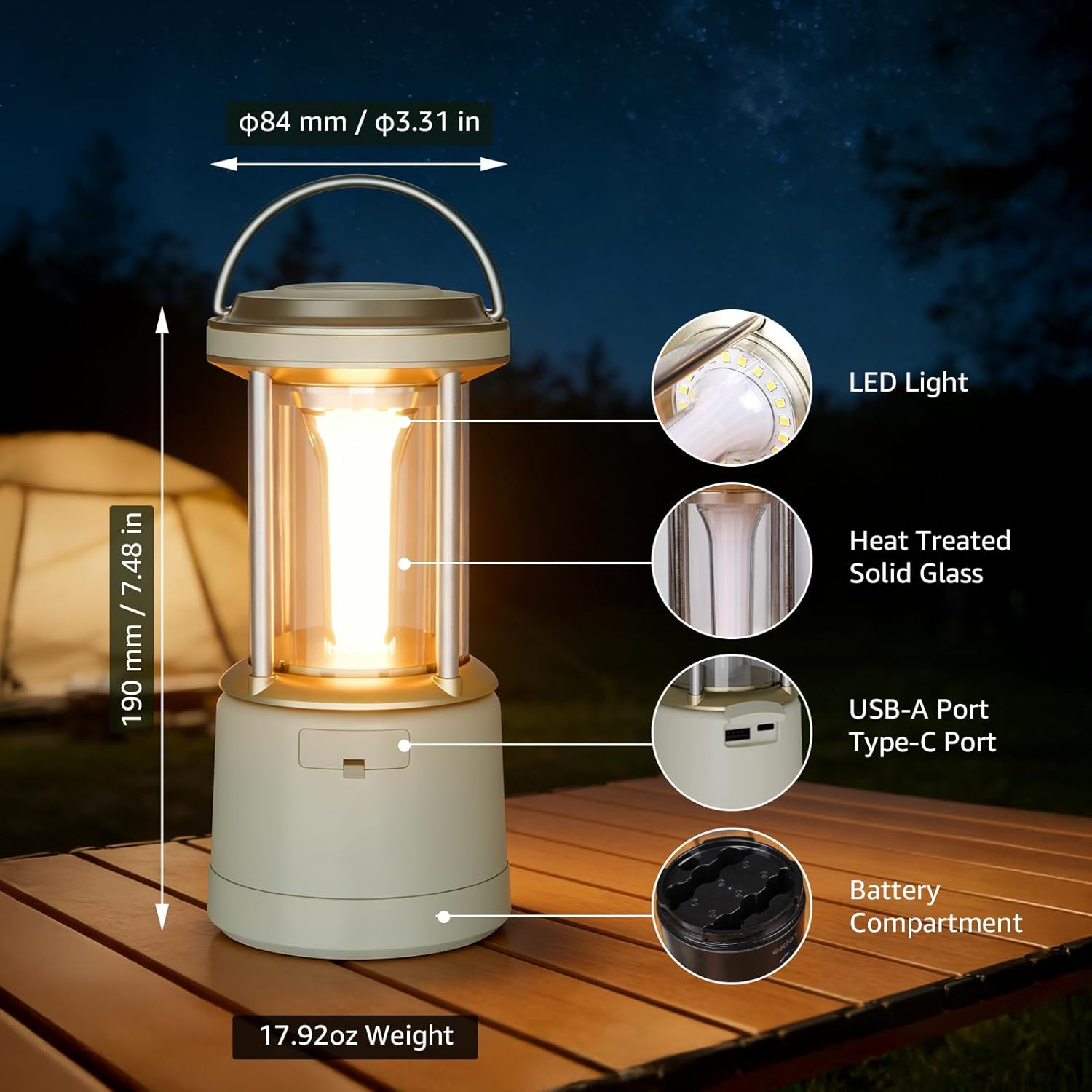 Lepro 2000LM LED Camping Lantern Rechargeable, Waterproof Tent Light with 5 Light Modes, Camping Essentials, Portable Lantern Flashlight for Camping, Emergency Light, Power Outage, USB Cable Included