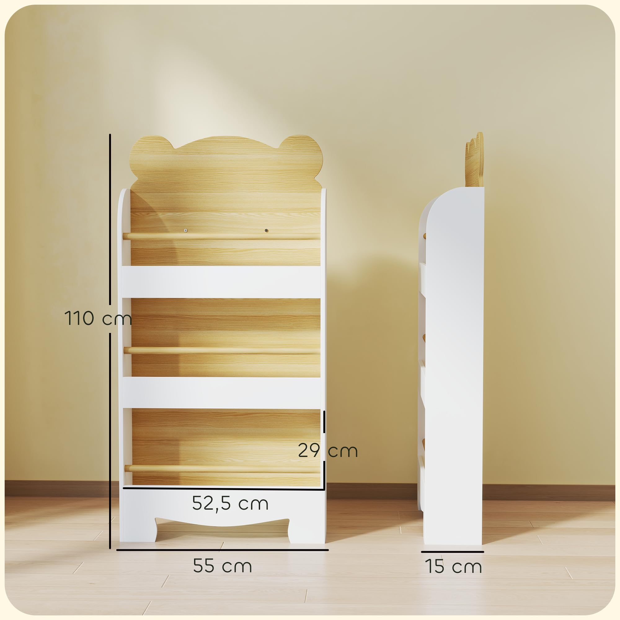AIYAPLAY Libreria per bambini, libreria per bambini, 3 livelli, mobile portaoggetti a forma di orso, mensola per cameretta dei bambini, per sala giochi, cameretta dei bambini, legno naturale