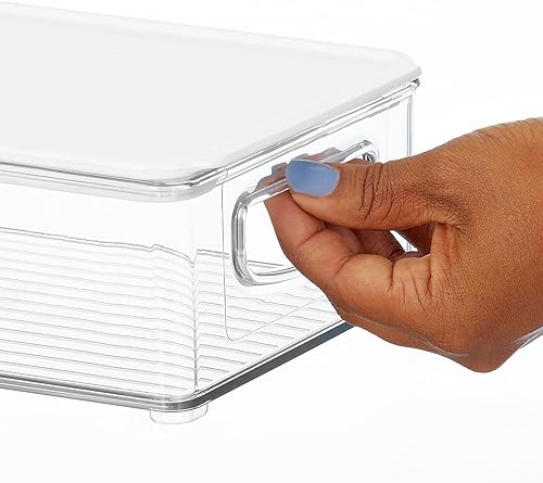 Miniatura 3 de mDesign Caja de almacenamiento de plástico para despensa con tapa y asas integradas, organización para harina, cereales, pasta, arroz o alimentos en