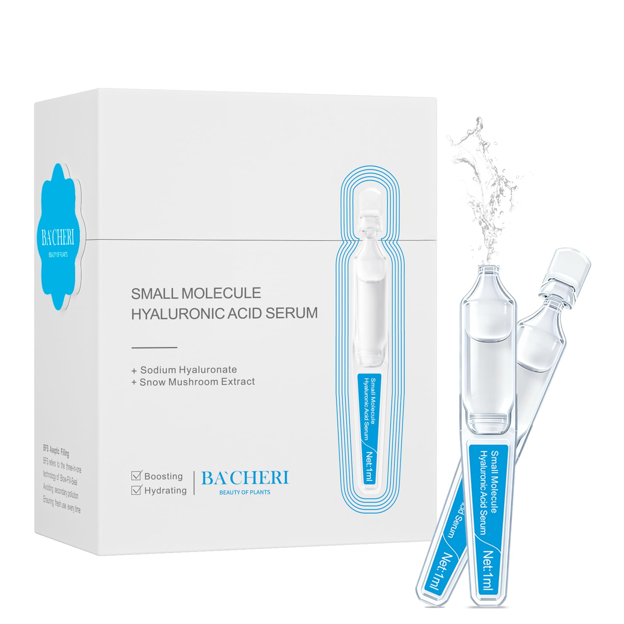 Small Molecule Hyaluronic Acid Serum Ampoules for Face, with Sodium Hyaluronate - Moisturizing & Plumping Formula for Youthful Skin - Targets Dryness & Fine Lines - 15 Pcs/Box
