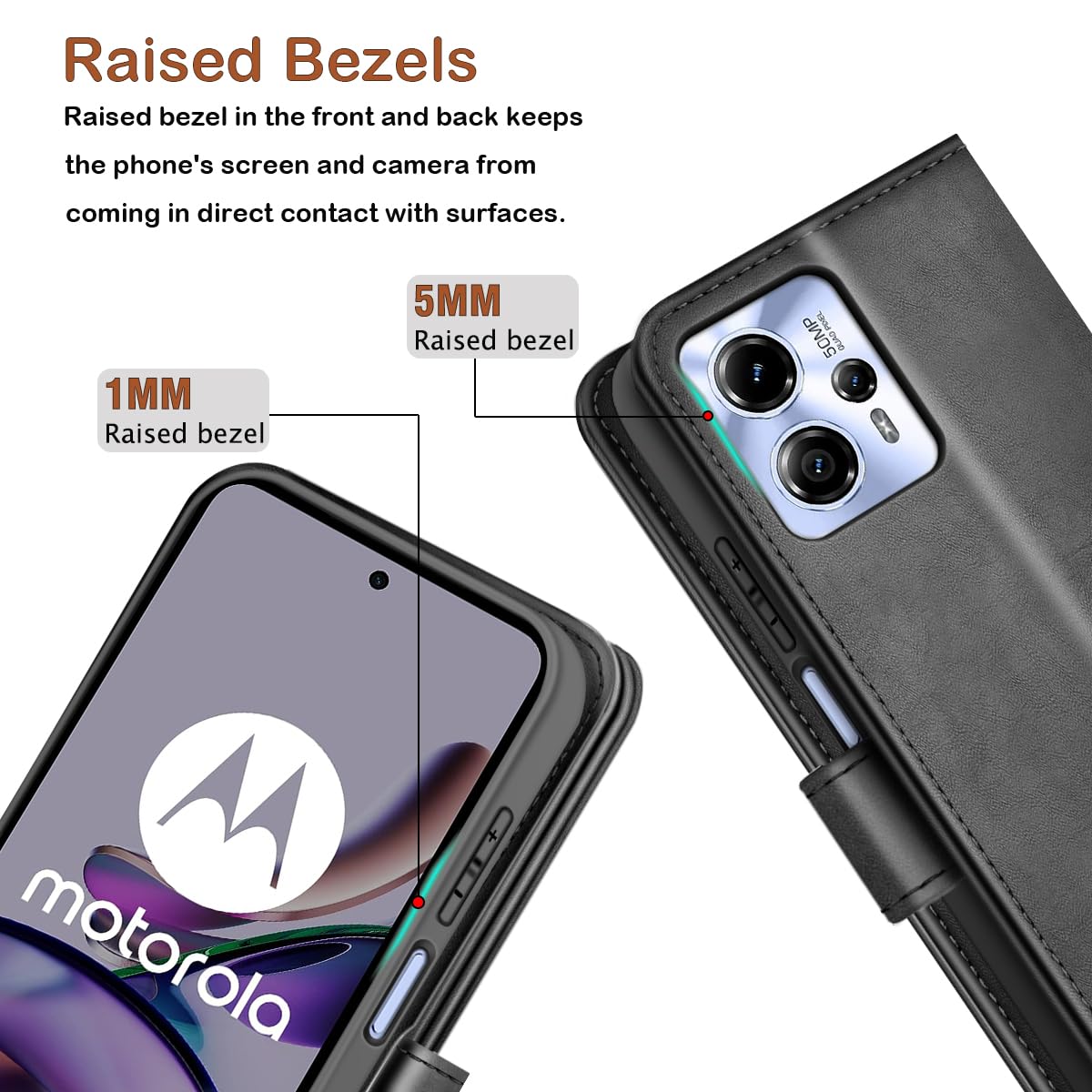Cover In Pelle PU Con Portafoglio E Vetro Temperato Per Motorola Moto G13 / G23 – Custodia Flip Con Supporto – Nero - 4